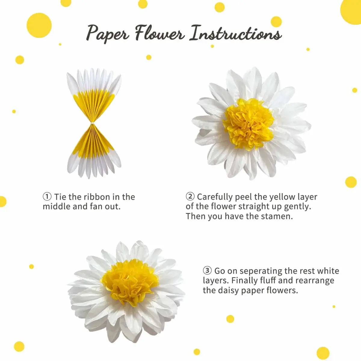 ANSOMO Daisy Tissue Paper Pom Poms Party Decorations White Yellow 12" & 8" | Pack of 10 for Celebrations - view 5
