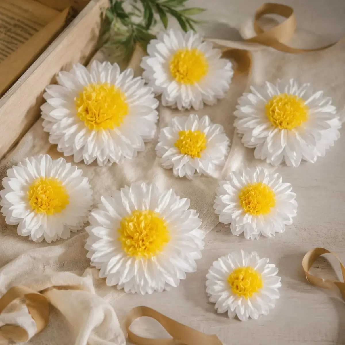 ANSOMO Daisy Tissue Paper Pom Poms Party Decorations White Yellow 12" & 8" | Pack of 10 for Celebrations - view 2