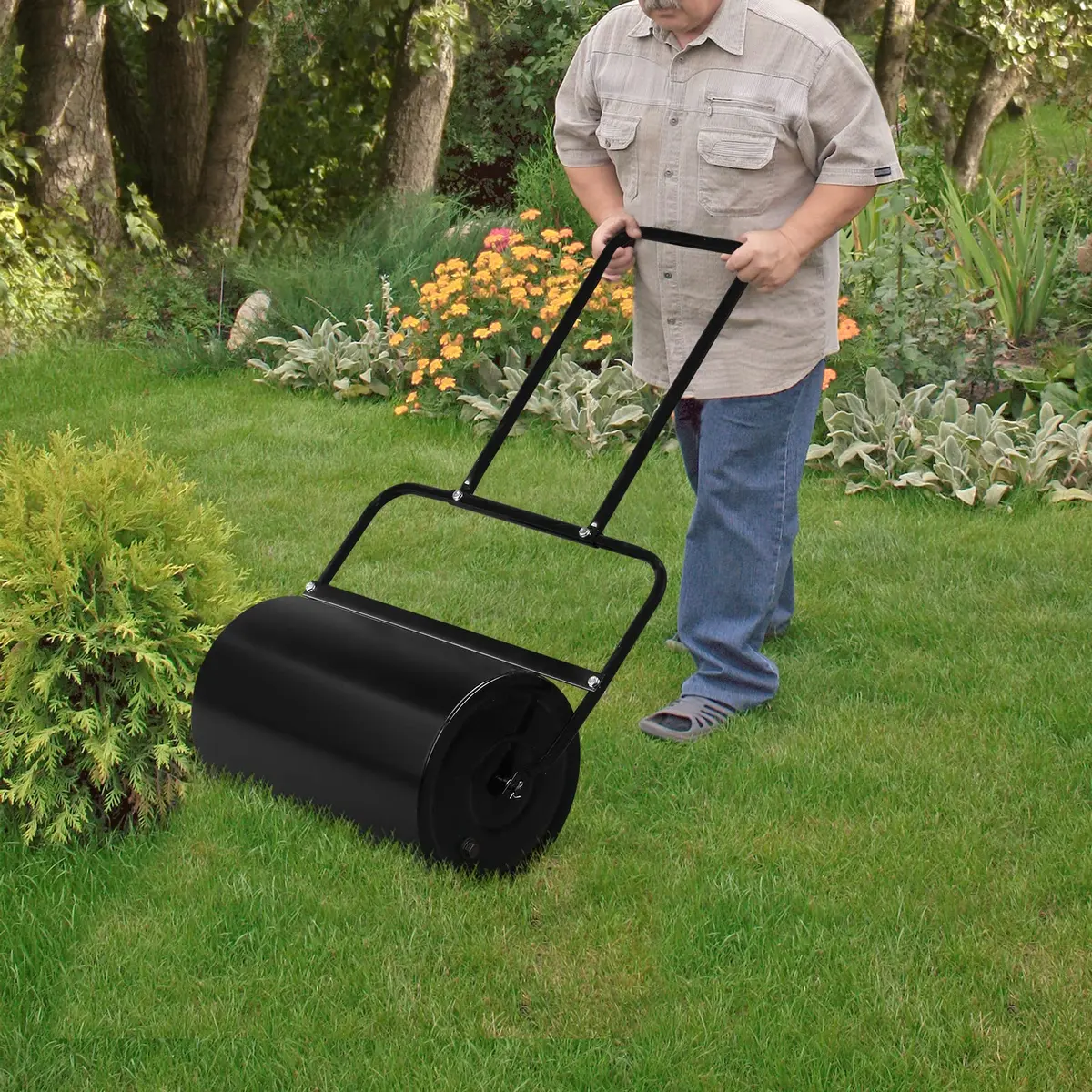 Outvita Lawn Roller, 10 Gal Water & Sand Filled, Black | Heavy Duty Push Lawn Tool for Flatting & Packing - view 7