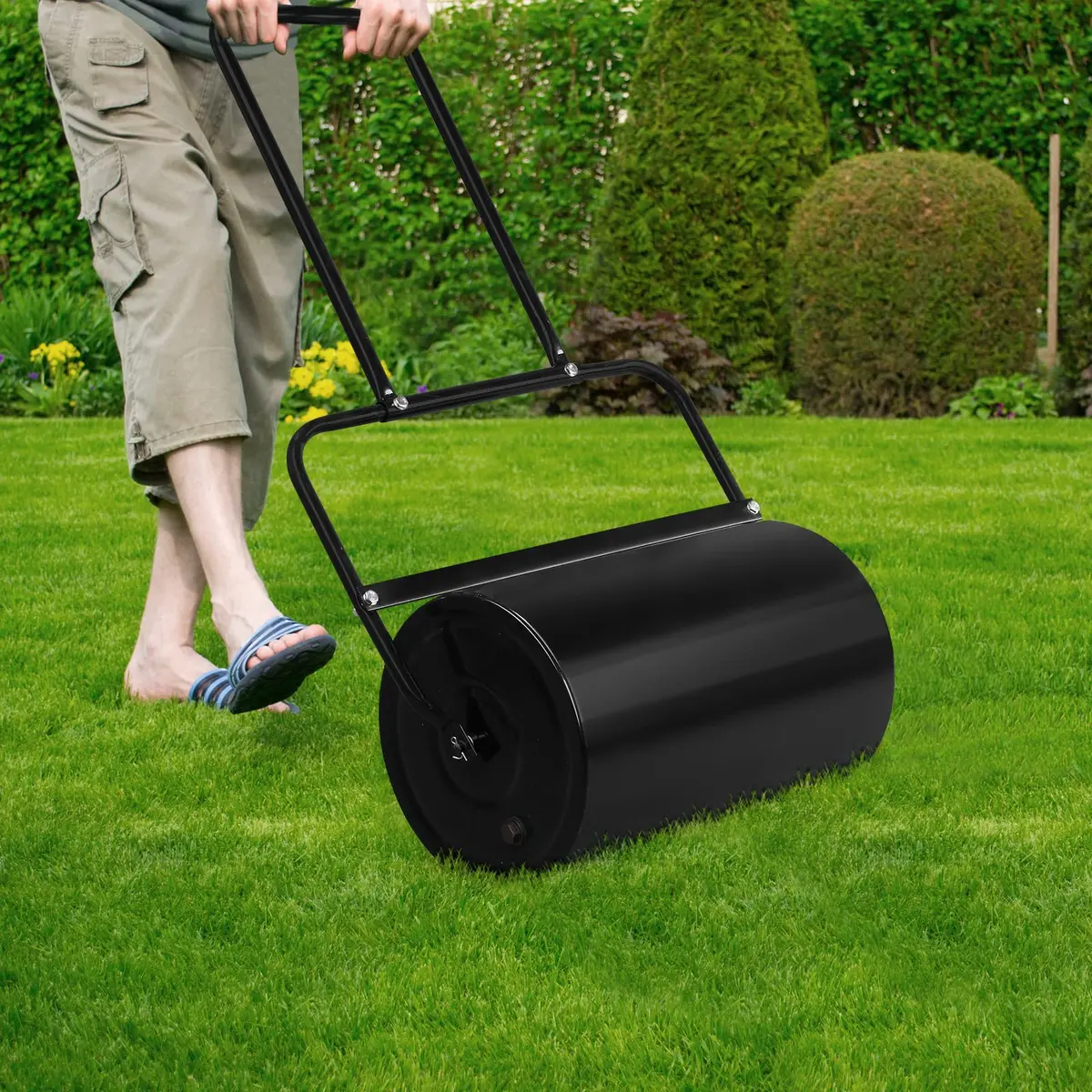 Outvita Lawn Roller, 10 Gal Water & Sand Filled, Black | Heavy Duty Push Lawn Tool for Flatting & Packing - view 2