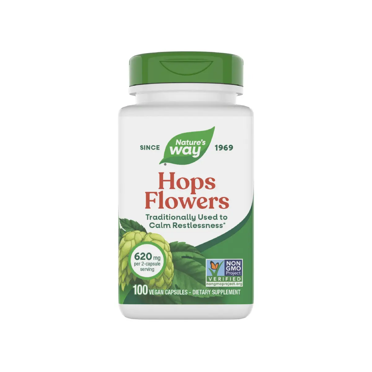 Nature's Way Hops Flowers 620 mg | Traditional Calming Herbal Supplement for Restlessness, Vegan & Gluten Free - main product image