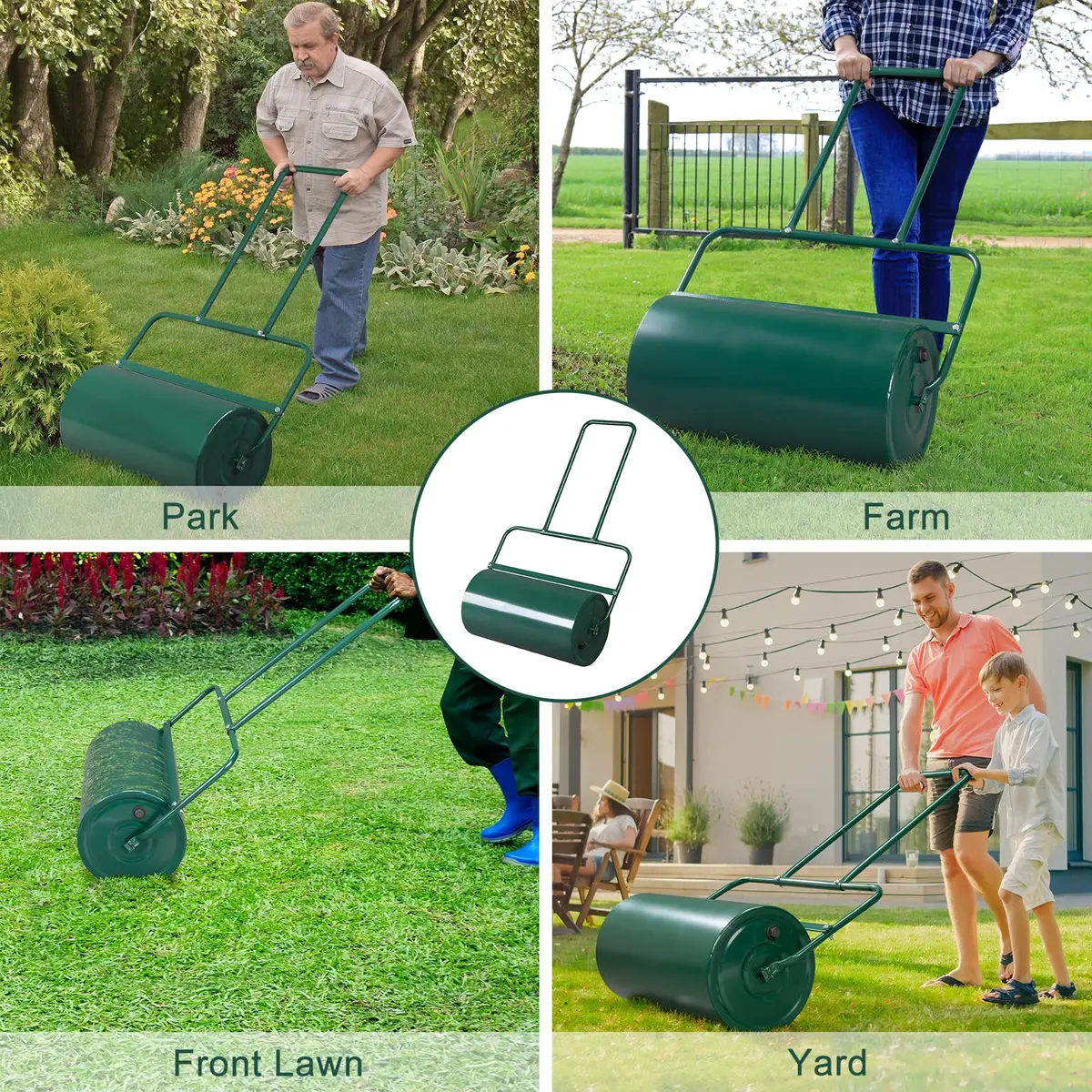 Outvita Lawn Roller, 13 Gallons, Water & Sand Filled, Green | Durable Steel, U Handle, Easy Storage - view 5