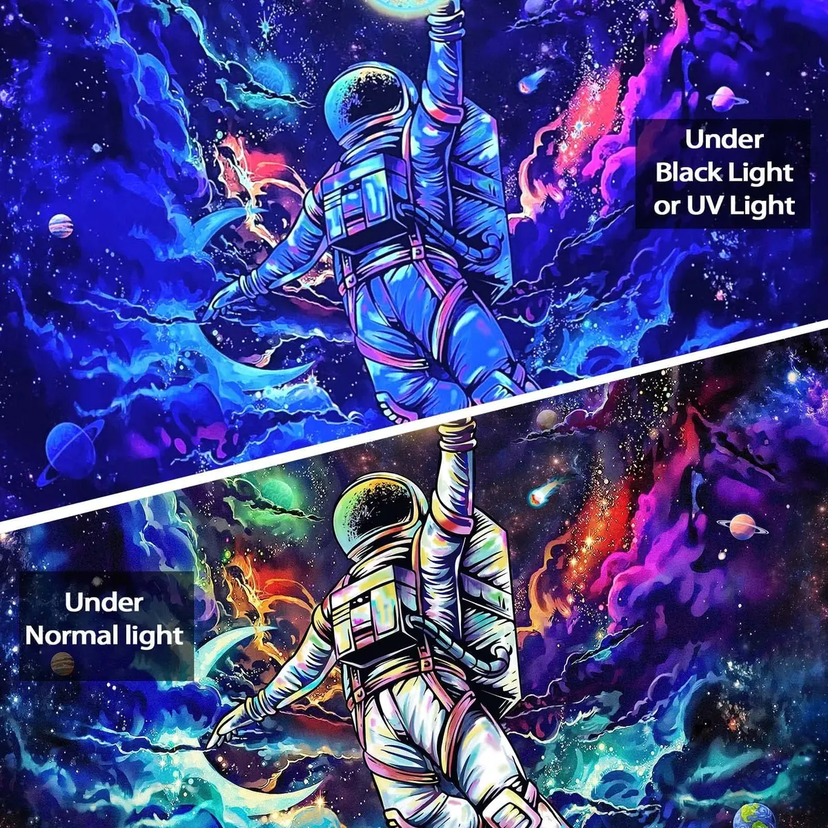 kampdream Blacklight Astronaut Space Tapestry 36×48 inch | UV Reactive Galaxy Universe Planet Glow in Dark Wall Art - view 3