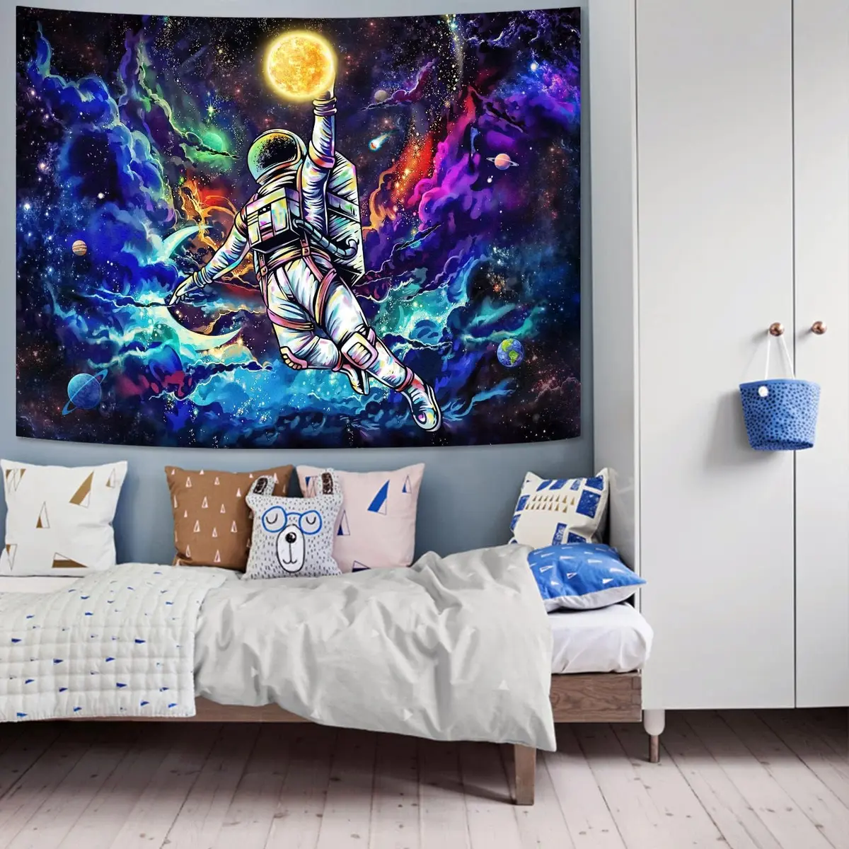 kampdream Blacklight Astronaut Space Tapestry 36×48 inch | UV Reactive Galaxy Universe Planet Glow in Dark Wall Art - view 4