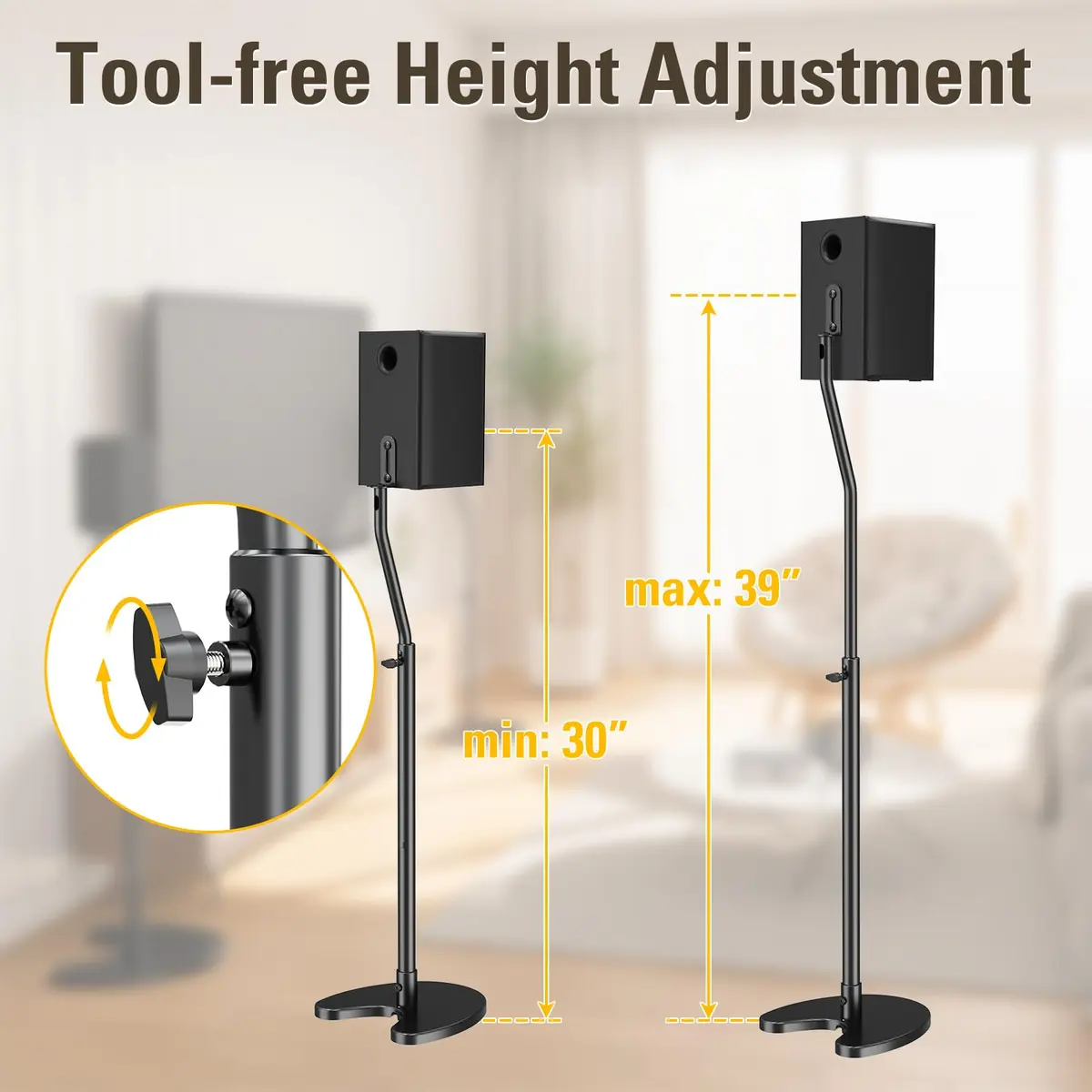Mounting Dream Adjustable Speaker Stands Pair, 39" Max Height, 11 lbs Capacity Each | Heavy Duty Floor Stands for Home Theater - view 5