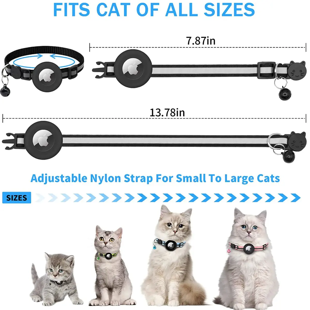vyaji Airtag Cat Collar with Silicone Holder & Bell - Adjustable Nylon Breakaway Collar - Multicolor (4-Pack) - view 7