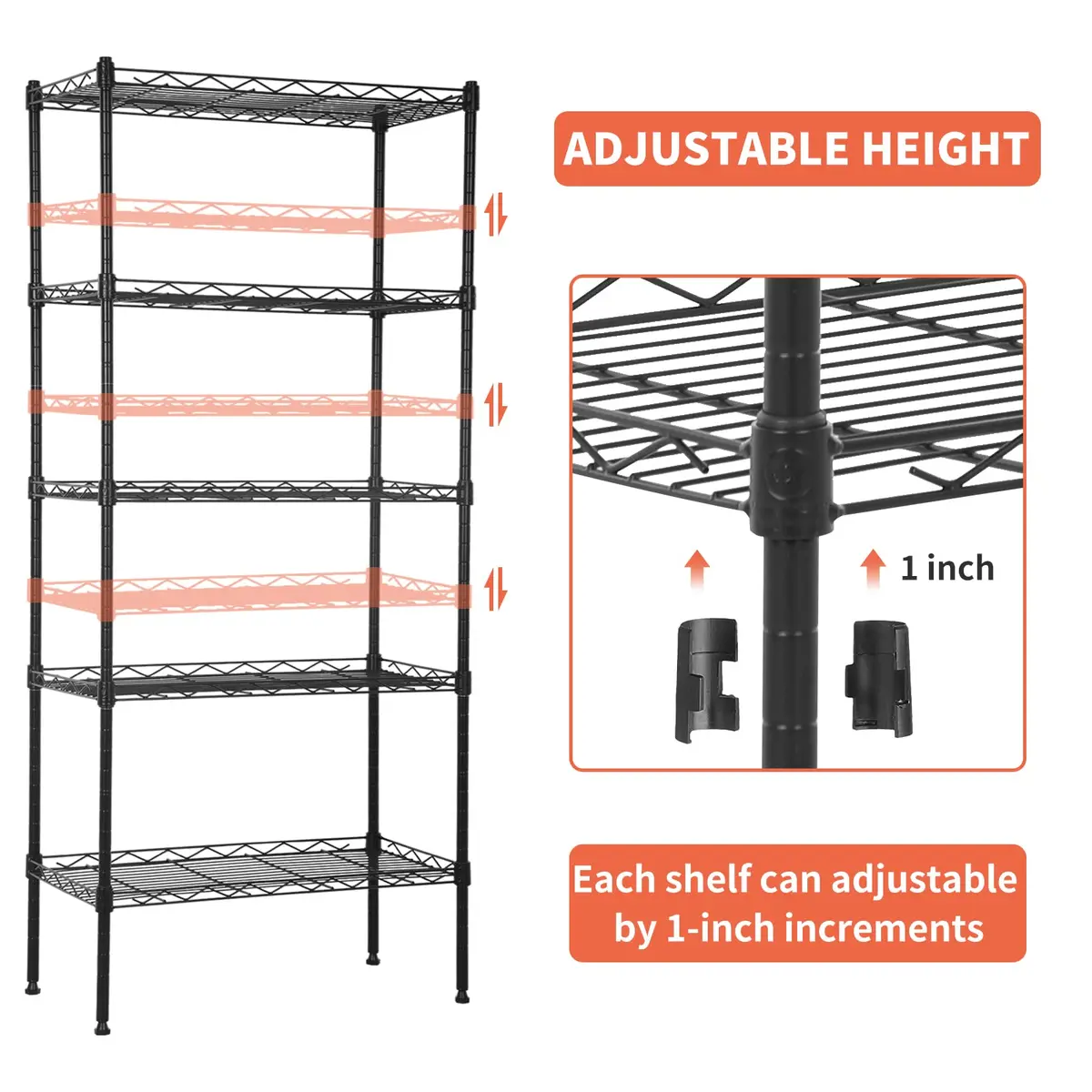 YYkokocat 5 Tier Storage Shelves | Adjustable Wire Shelf Rack 21.5 x 11.6 x 47.6 - view 4
