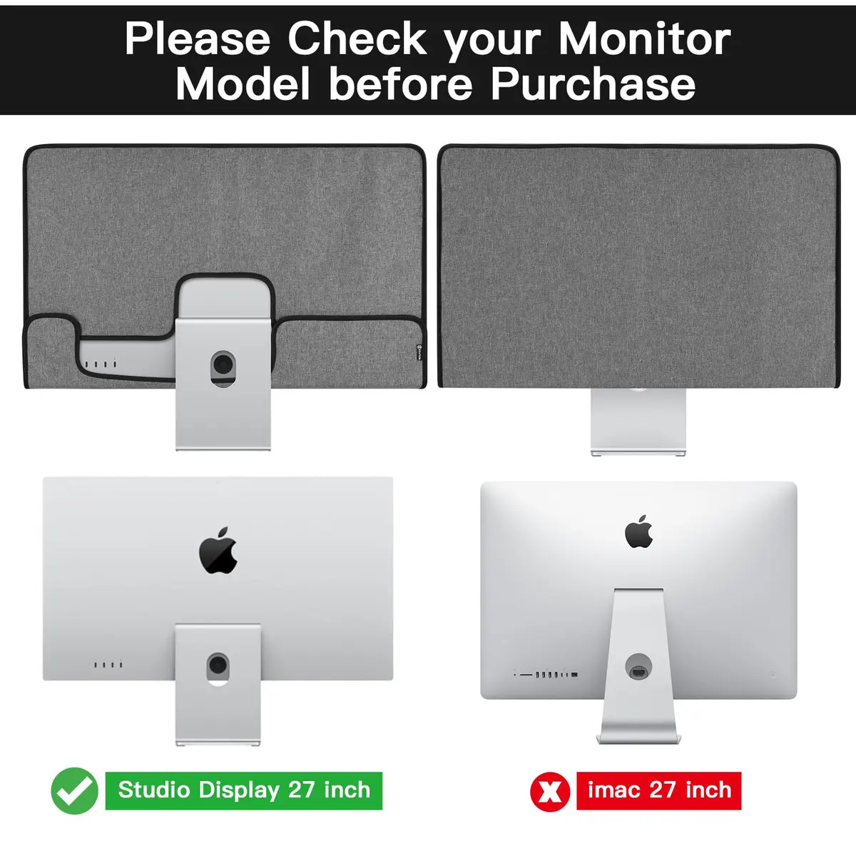 CaSZLUTION Monitor Dust Cover for Apple Studio Display 27 Inch | Oxford Cloth + Polyester, Gray - view 4