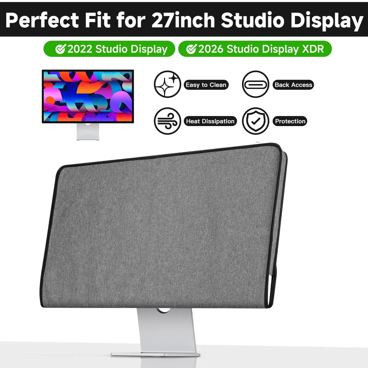 CaSZLUTION Monitor Dust Cover for Apple Studio Display 27 Inch | Oxford Cloth + Polyester, Gray - view 3