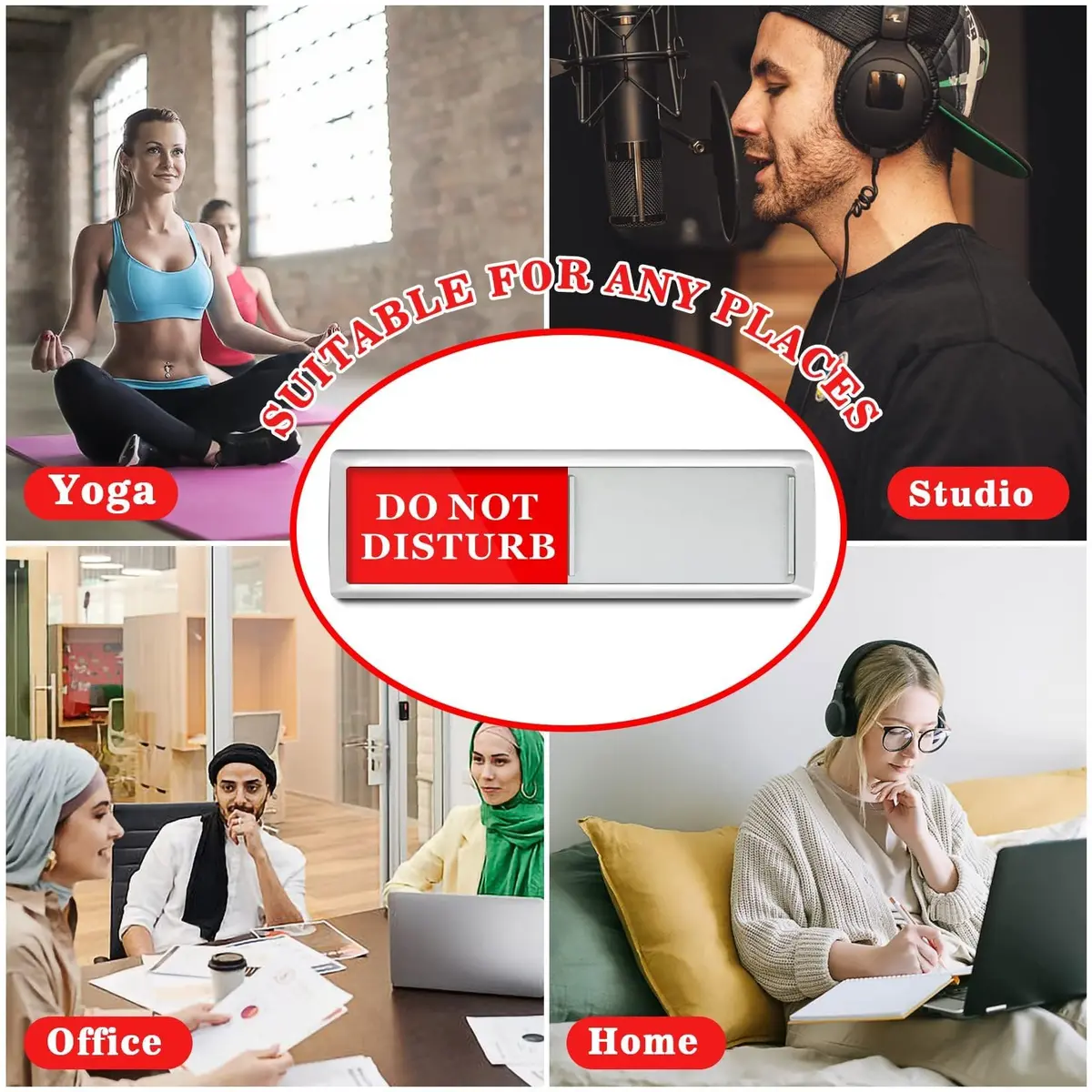 Sukh Office Door Sign - Do Not Disturb Meeting in Progress Slider Sign 17.5 cm (6.88 inches) | Magnetic & Adhesive Dual Installation - view 7
