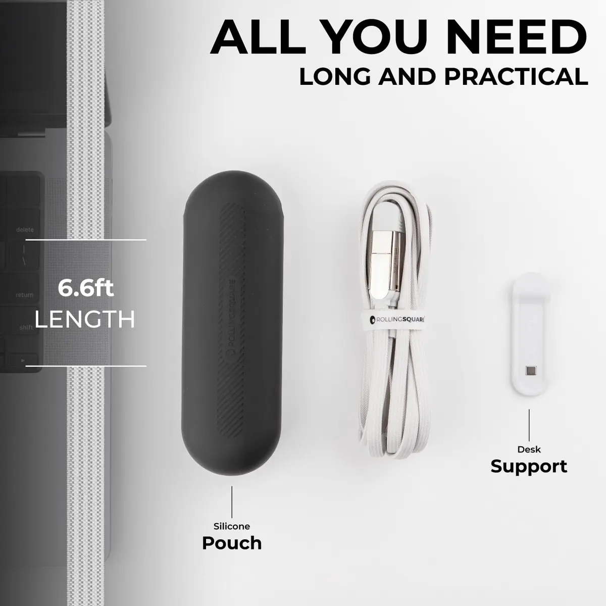 Rolling Square inCharge XL 2m USB-C Cable, 6-in-1 Fast Charger, White, 100W Support - view 4