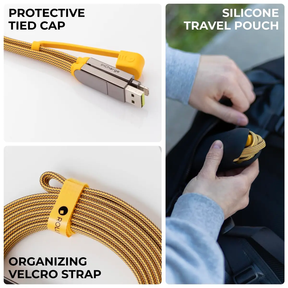 Rolling Square InCharge XL 2m USB C Lightning & Micro USB Cable | 100W Fast Charging, Yellow - view 6