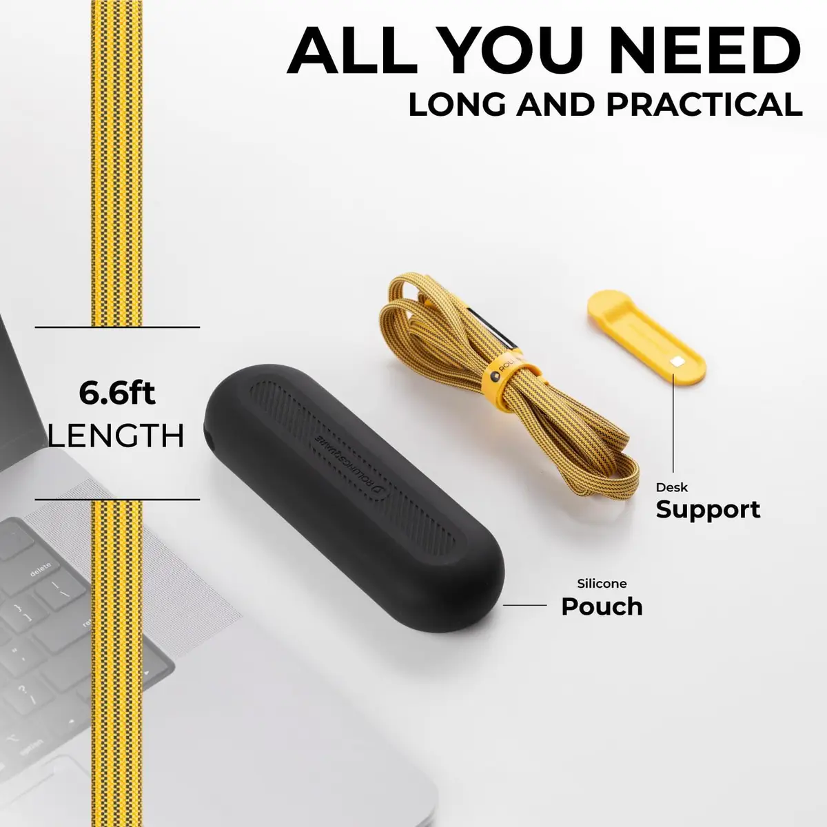 Rolling Square InCharge XL 2m USB C Lightning & Micro USB Cable | 100W Fast Charging, Yellow - view 4