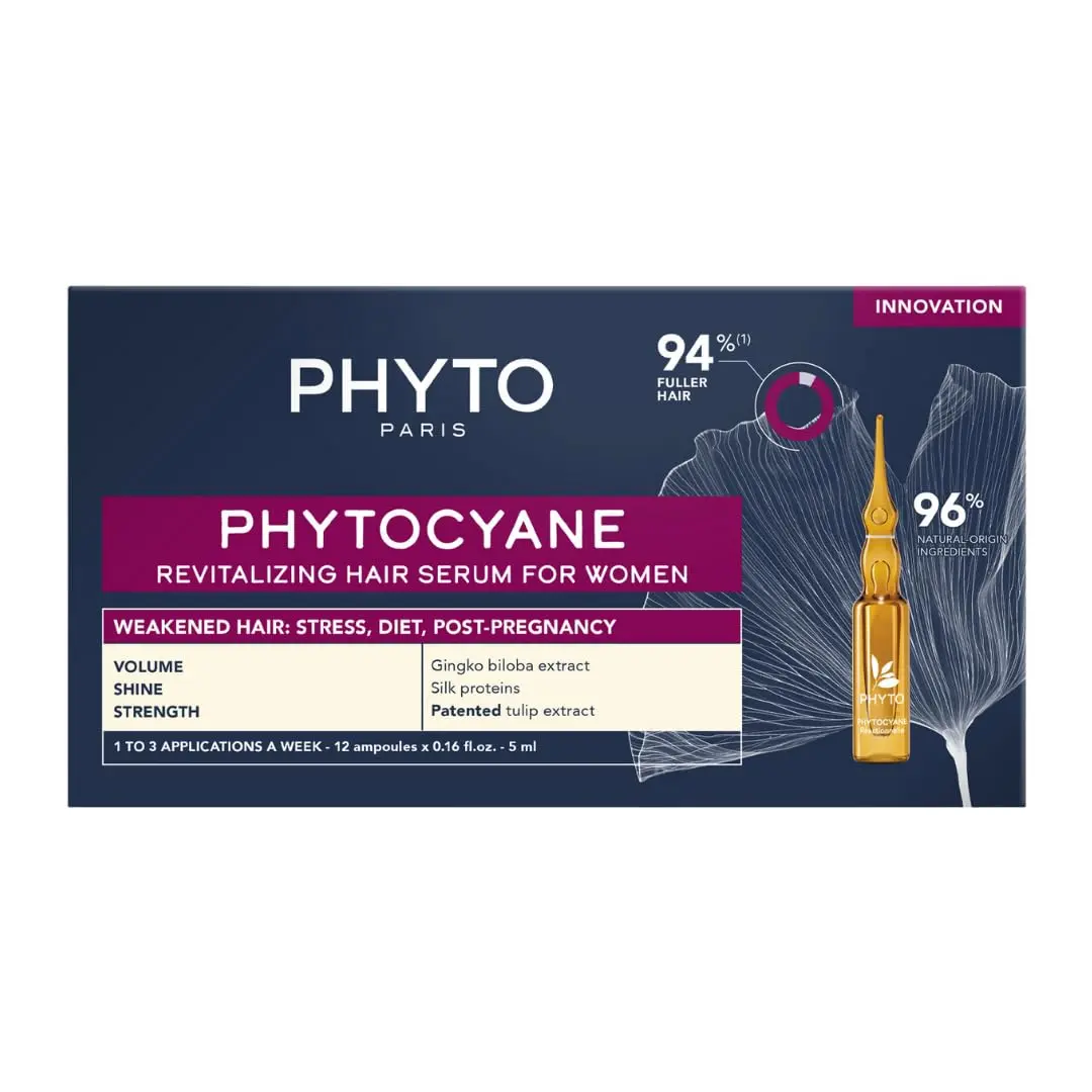 PHYTO Women Revitalizing Hair Serum 12 Vials | Supports Reactional Hair Thinning, Stress & Postpartum Recovery - main product image