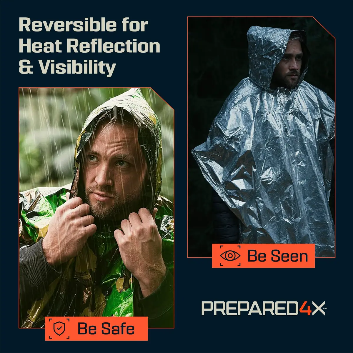 PREPARED4X Emergency Poncho with Mylar Blanket Liner 4-Pack (Green Camo) | Waterproof & Wind-Resistant for Camping & Survival - view 4