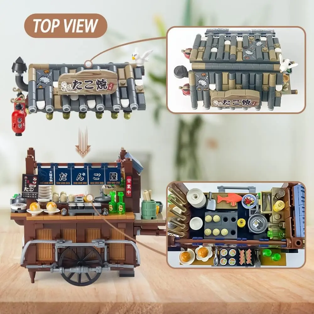 OundarM Japan Street View Mini Restaurant Takoyaki Trolley Building Set 951 Pcs | Architecture Model Kit for Teens & Adults - view 5