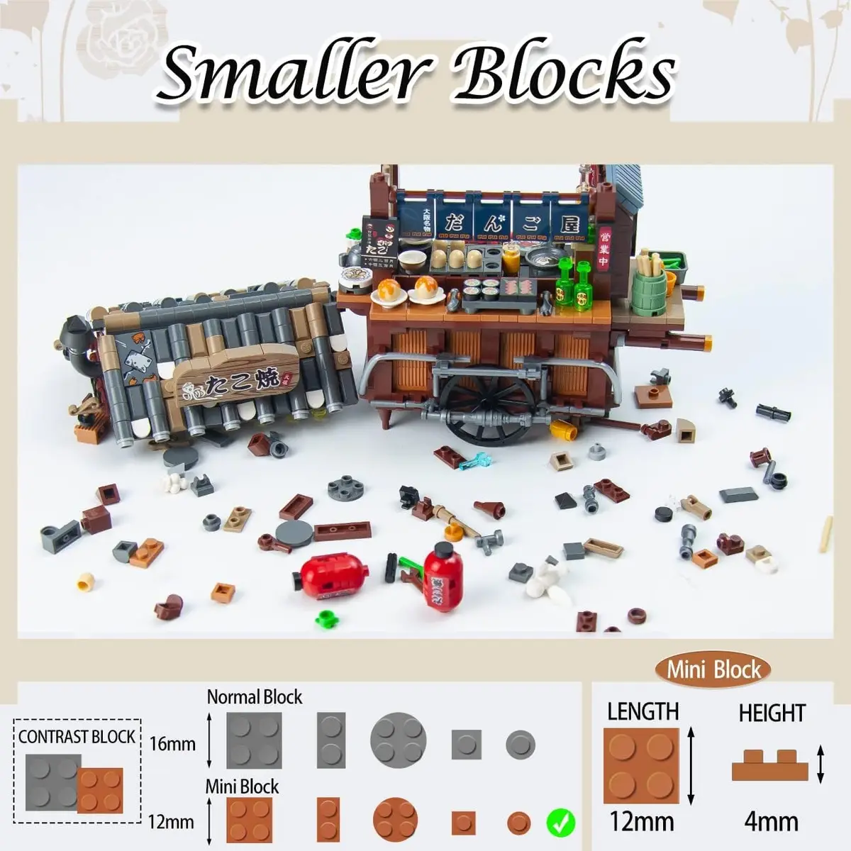 OundarM Japan Street View Mini Restaurant Takoyaki Trolley Building Set 951 Pcs | Architecture Model Kit for Teens & Adults - view 3