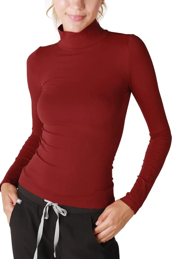 NIKIBIKI Women Seamless Long Sleeve Mock Neck Top | Made in USA, One Size (Dark Burgundy) - main product image