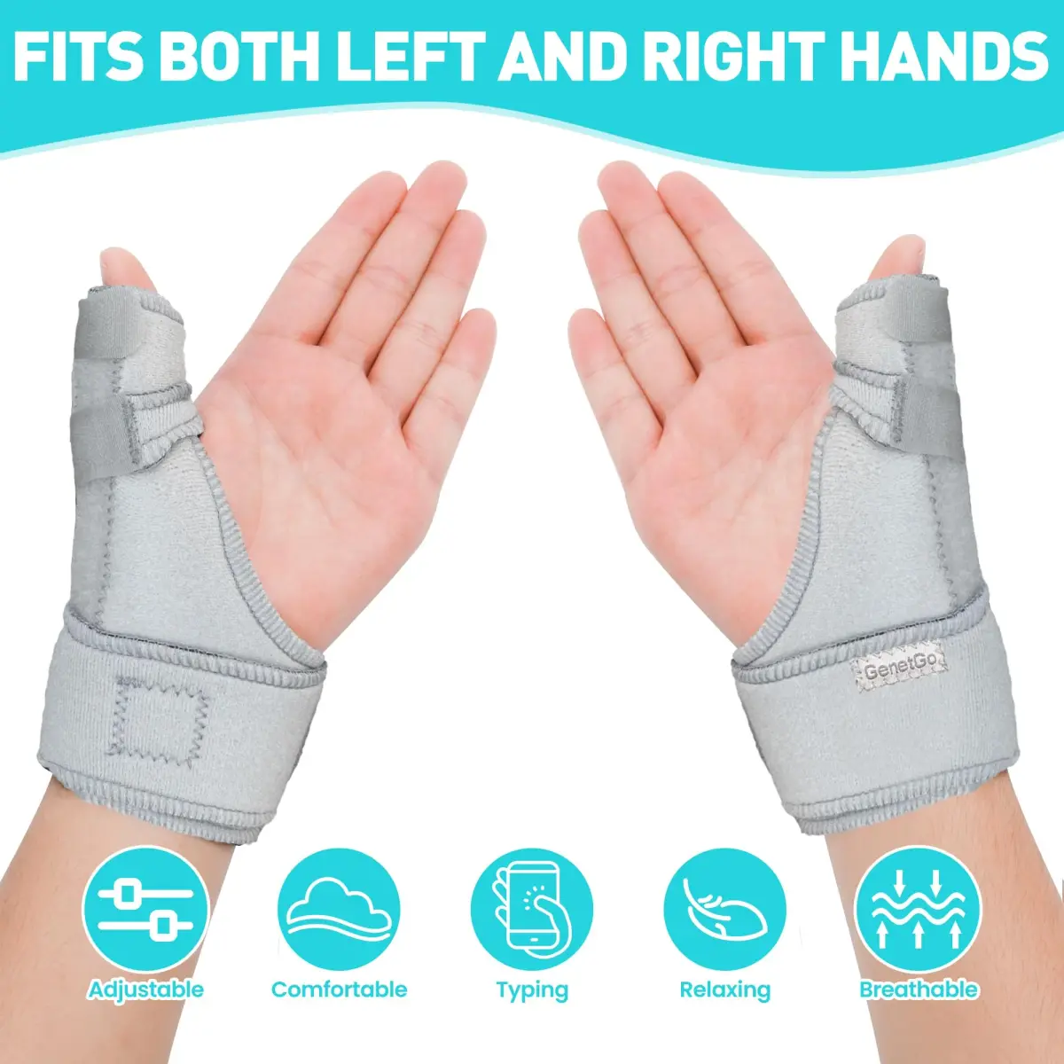 GenetGo Trigger Thumb Splint Brace Grey One Size | Supports Pain, Sprains, Arthritis, Tendonitis - view 4