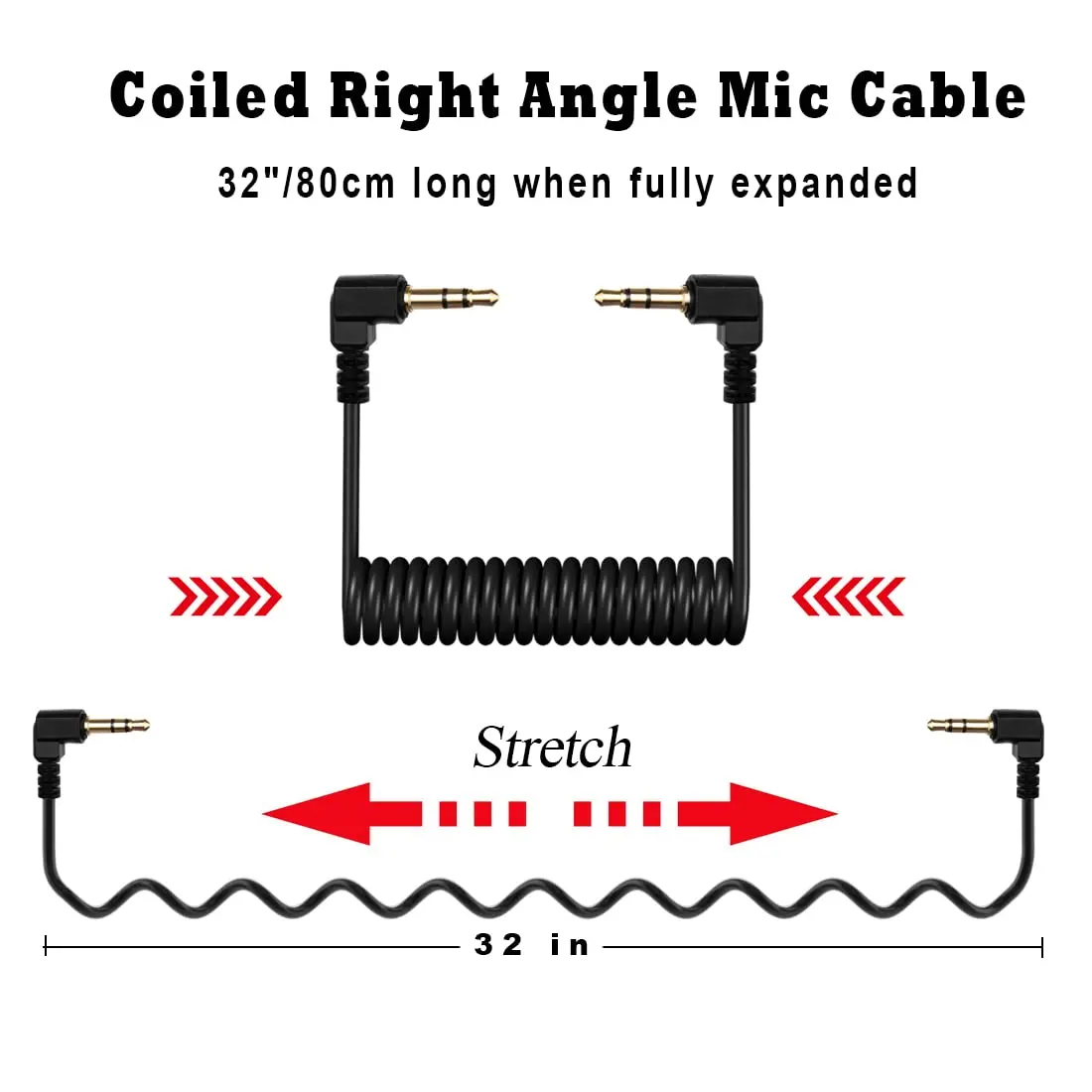 COCOMK 3.5mm TRS Microphone Patch Cable, Black | 80cm Coiled Aux Cord for Audio Devices - view 7