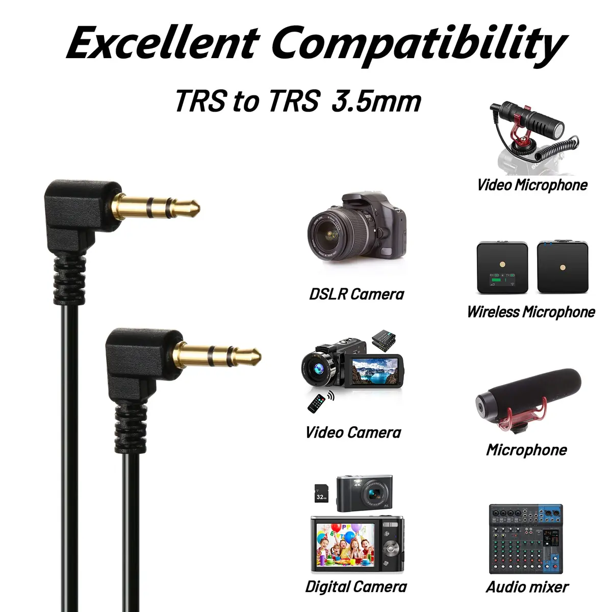 COCOMK 3.5mm TRS Microphone Patch Cable, Black | 80cm Coiled Aux Cord for Audio Devices - view 3