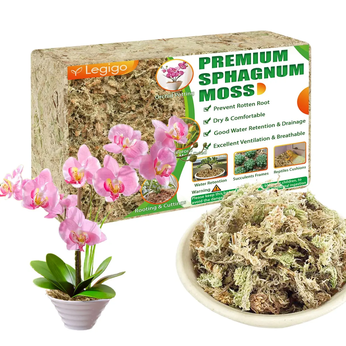 Legigo 14oz Sphagnum Moss for Plants | Natural Long Fibers Orchid Moss, 16QT - main product image