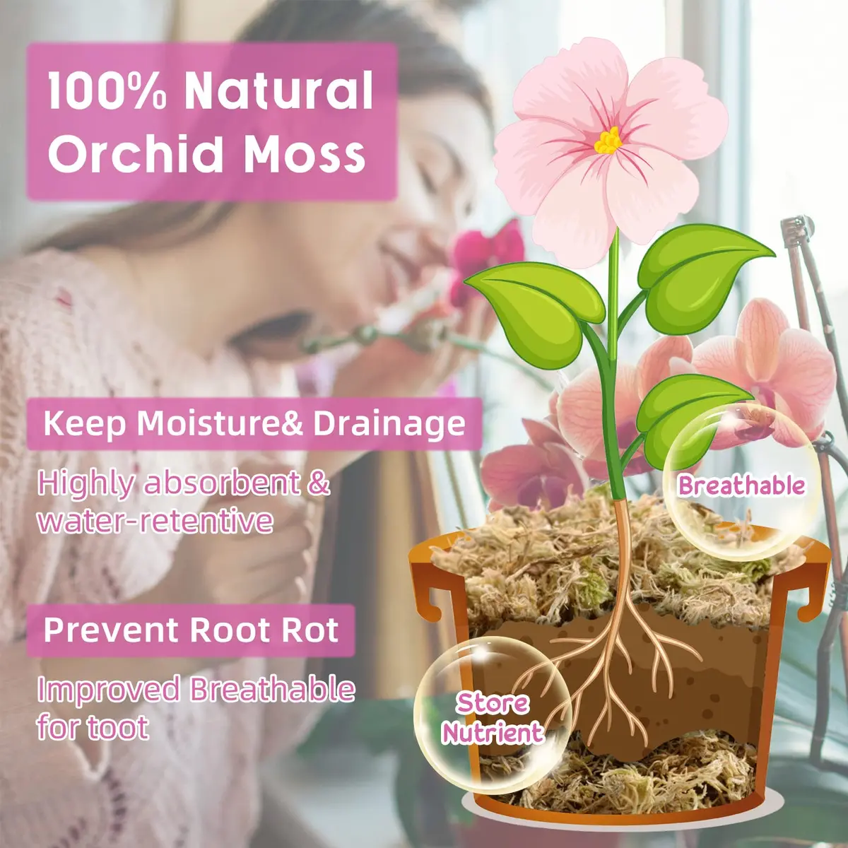 Legigo 14oz Sphagnum Moss for Plants | Natural Long Fibers Orchid Moss, 16QT - view 3