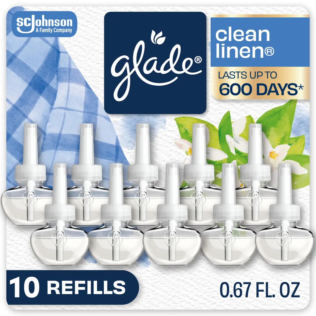 Glade PlugIns Air Freshener Refills Clean Linen 10 Count | Long-Lasting Home Fragrance - main product image