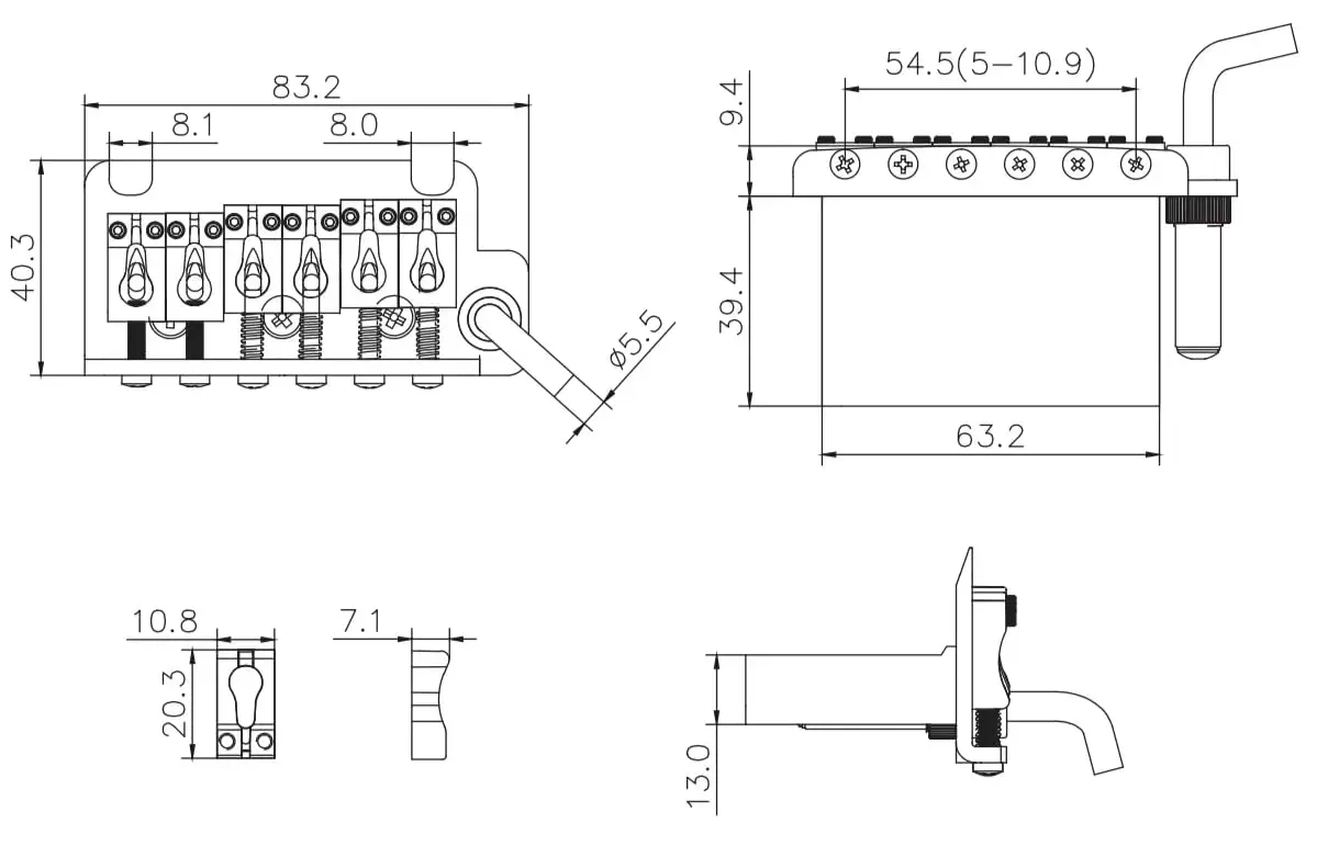 Guyker Non-locking 2 Point Guitar Tremolo Bridge 83.2 x 40.3mm | CNC Machined Brass Block for ST Electric Guitar - view 7
