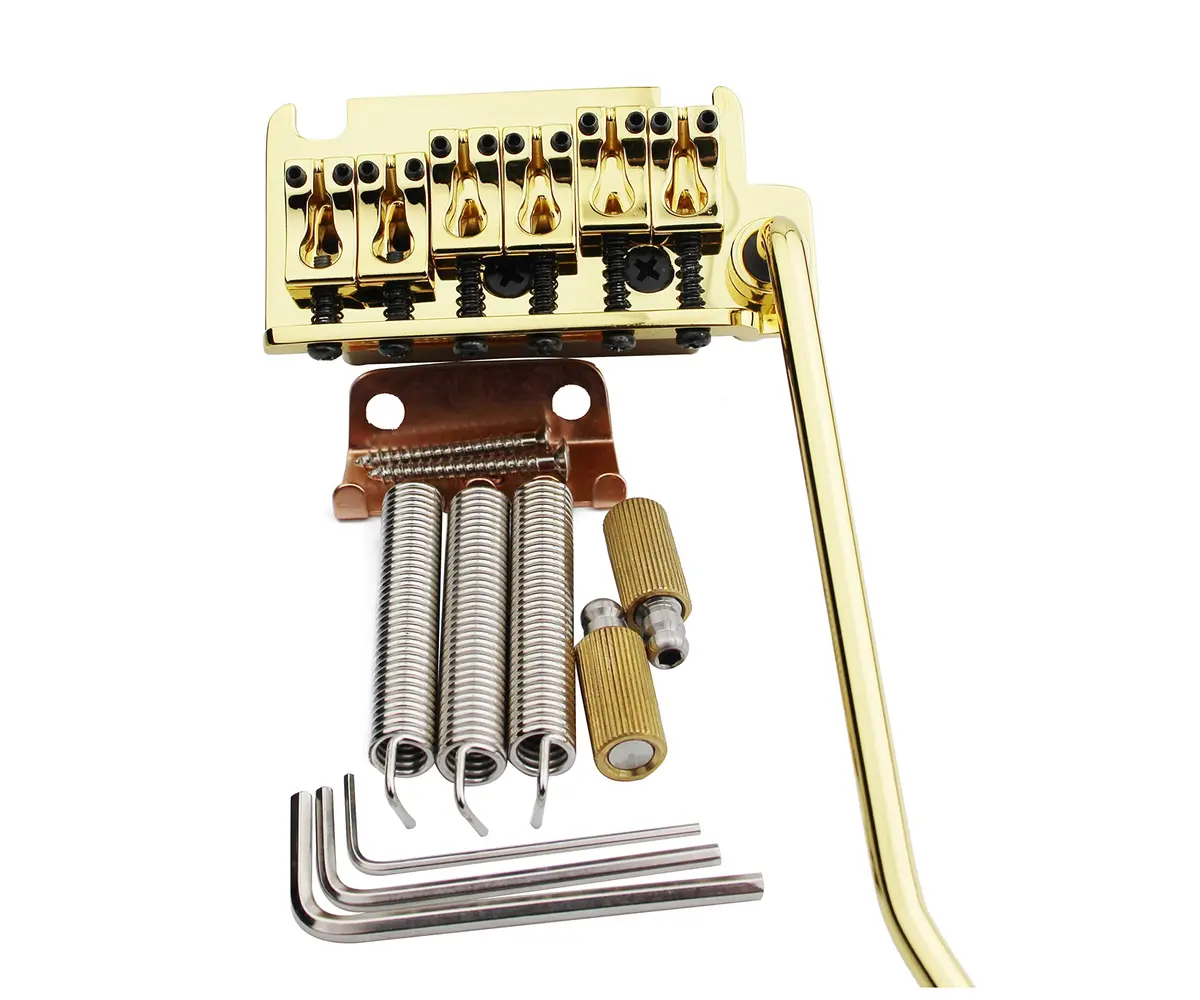 Guyker Non-locking 2 Point Guitar Tremolo Bridge 83.2 x 40.3mm | Brass Block, CNC Machined, Gold - main product image