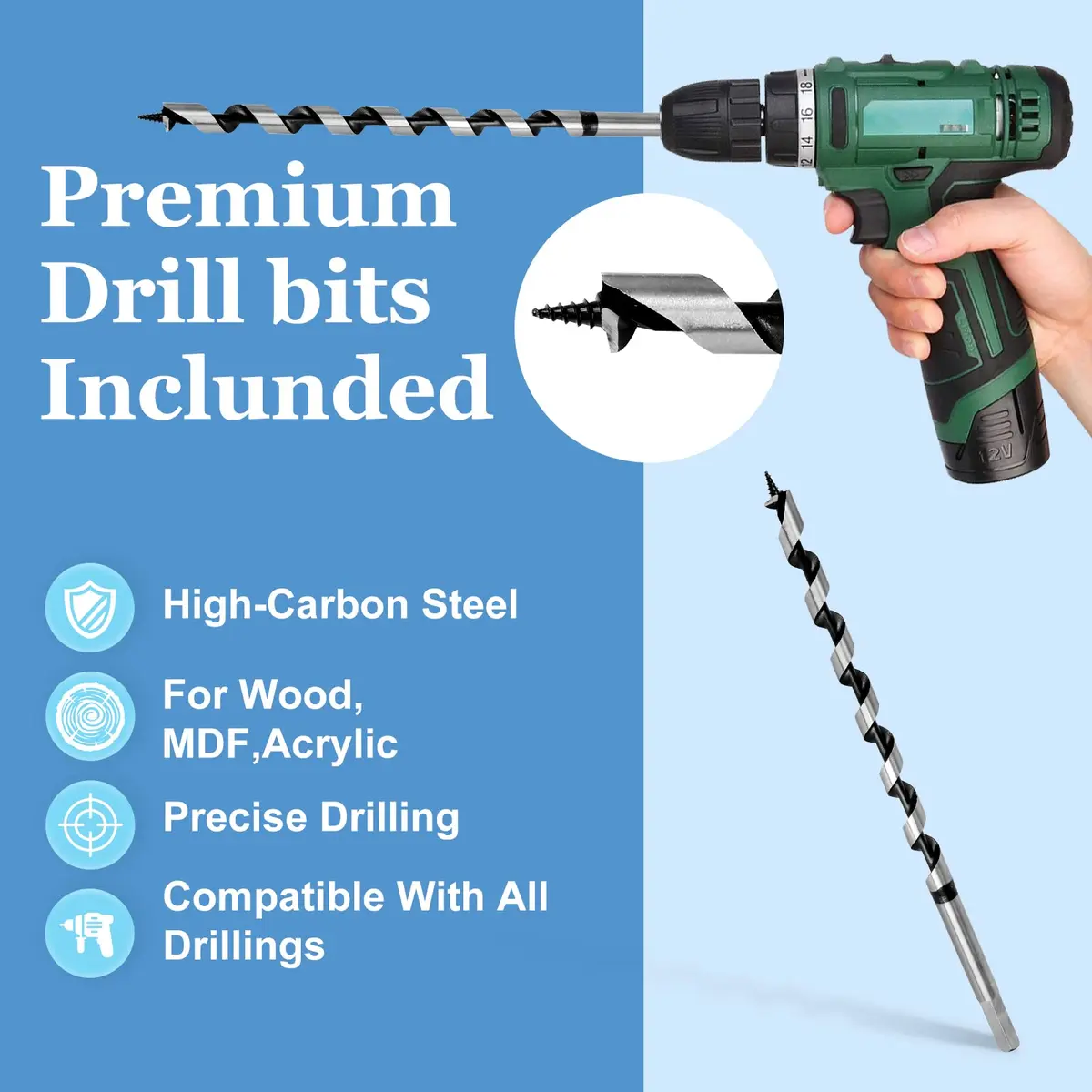 Masendelk 13mm x 300mm Wood Auger Drill Bit with 11mm Hex Shank | Precision Holes in Hardwood & Softwood - view 3