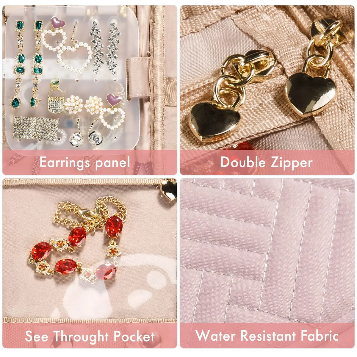 SFYBYHEART Travel Jewelry Organizer Case, Small Pink | Tangle-Free Earrings & Necklace Storage - view 5