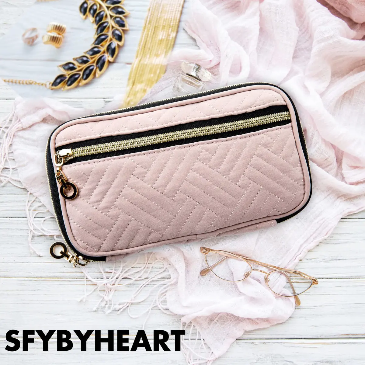 SFYBYHEART Travel Jewelry Organizer Case, Small Pink | Tangle-Free Earrings & Necklace Storage - view 6