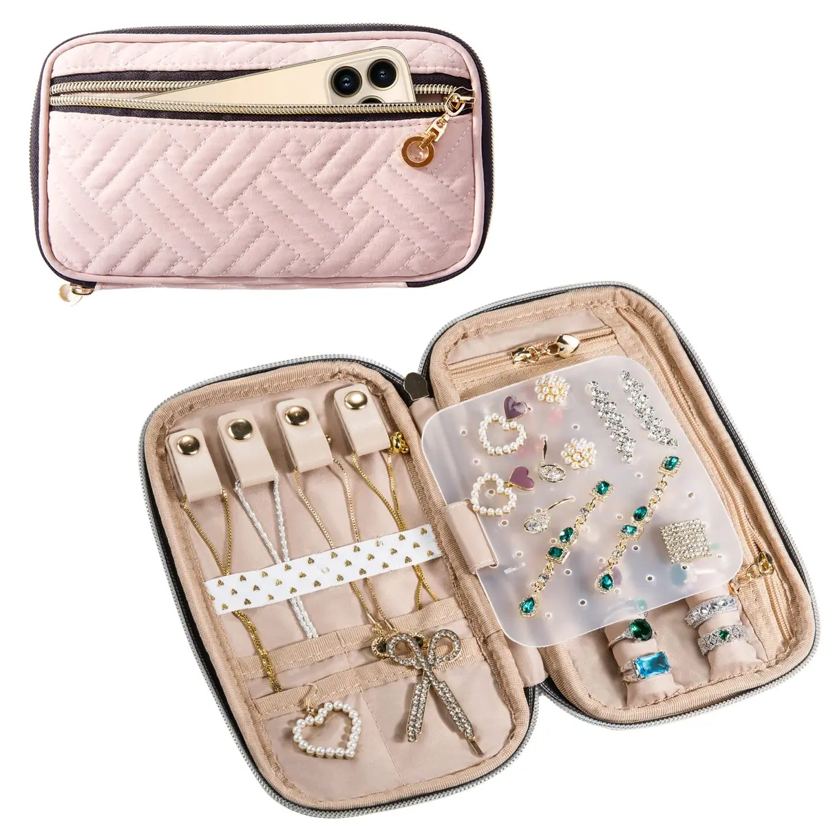 SFYBYHEART Travel Jewelry Organizer Case, Small Pink | Tangle-Free Earrings & Necklace Storage - main product image