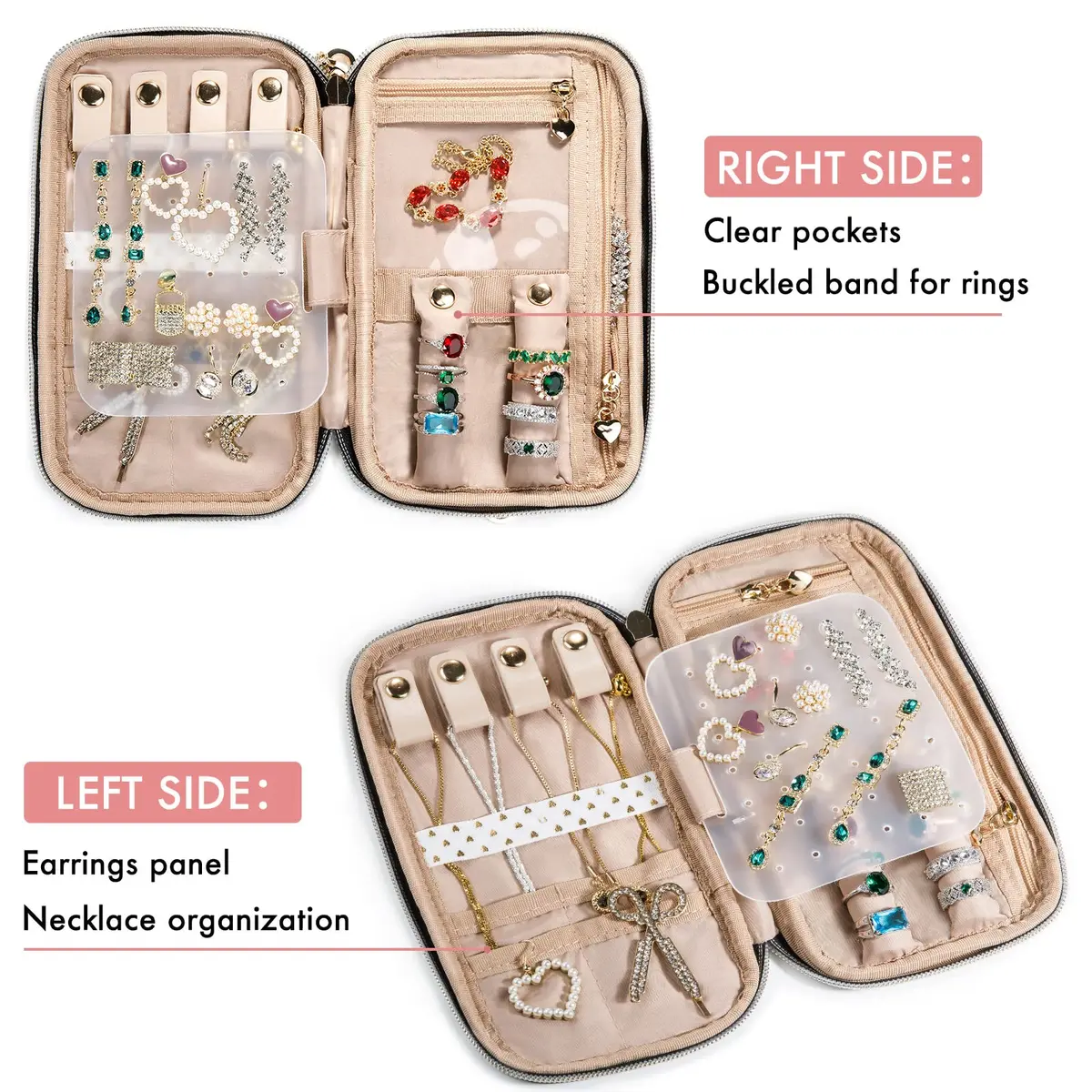 SFYBYHEART Travel Jewelry Organizer Case, Small Pink | Tangle-Free Earrings & Necklace Storage - view 3