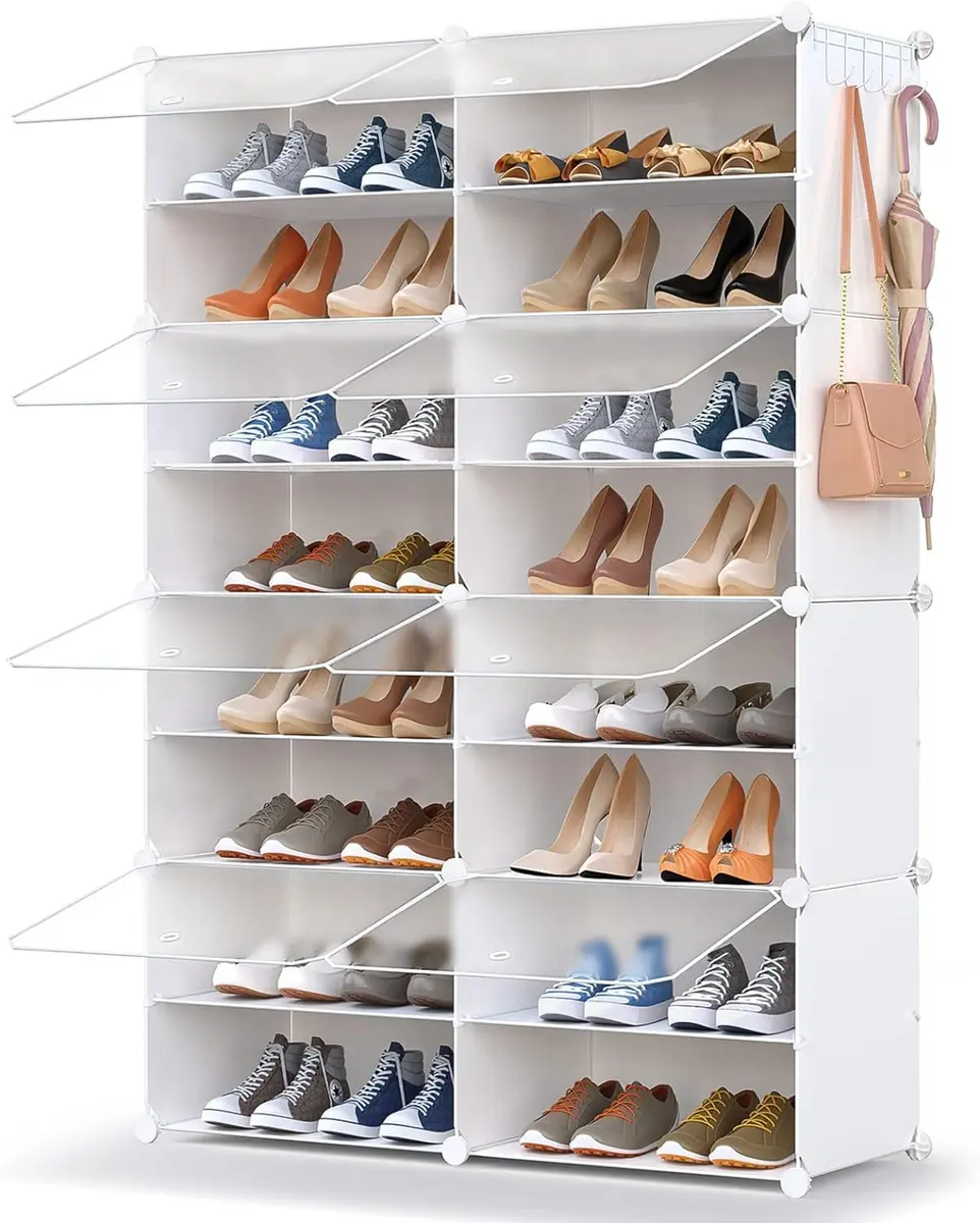 HOMICKER Shoe Storage Organizer for Closet | 32 Pairs Capacity, Dustproof & Expandable, Metal Frame, Frosted Doors, Easy Assembly - main product image