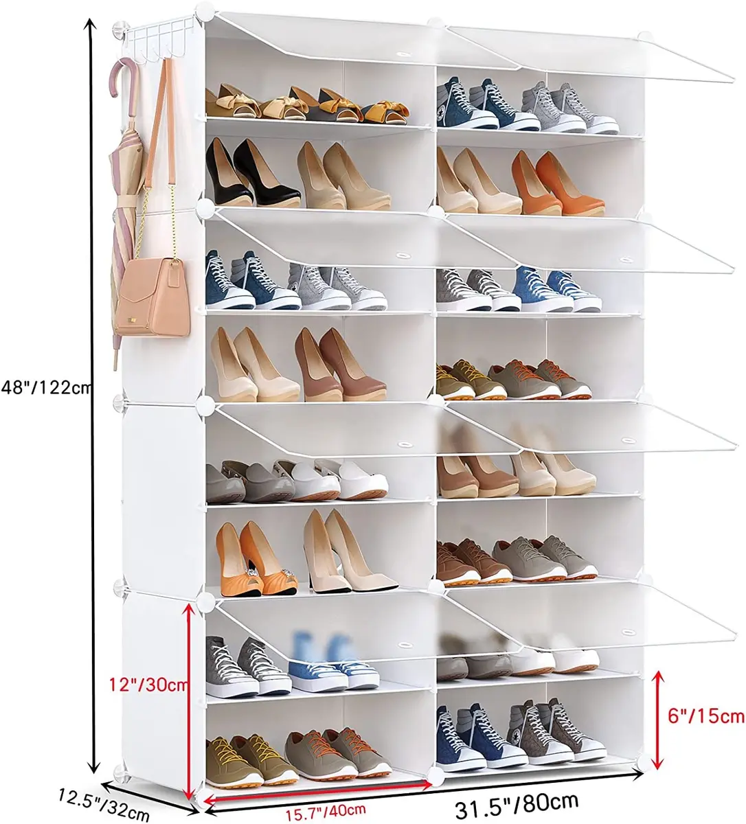 HOMICKER Shoe Storage Organizer for Closet | 32 Pairs Capacity, Dustproof & Expandable, Metal Frame, Frosted Doors, Easy Assembly - view 7