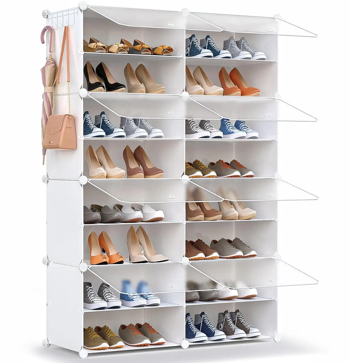 HOMICKER Shoe Storage Organizer for Closet | 32 Pairs Capacity, Dustproof & Expandable, Metal Frame, Frosted Doors, Easy Assembly - view 8