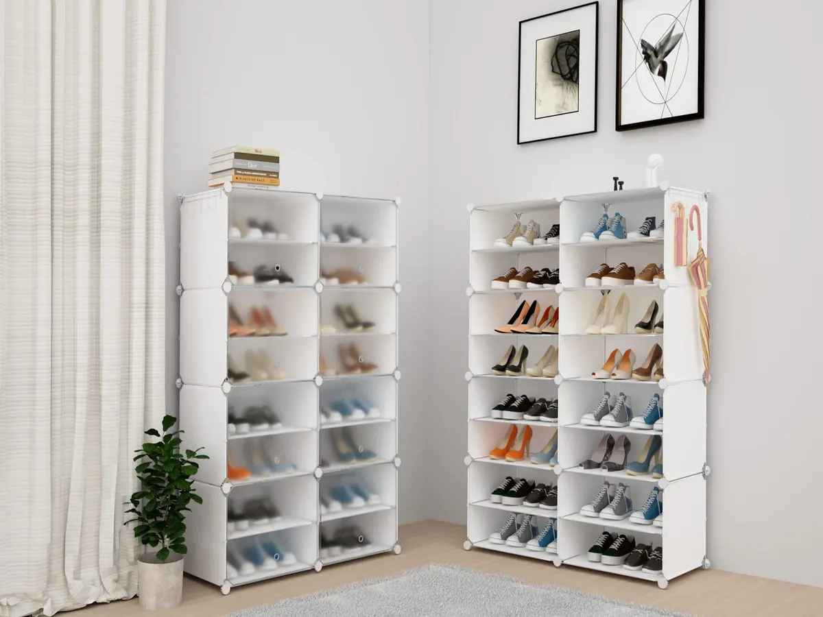 HOMICKER Shoe Storage Organizer for Closet | 32 Pairs Capacity, Dustproof & Expandable, Metal Frame, Frosted Doors, Easy Assembly - view 2