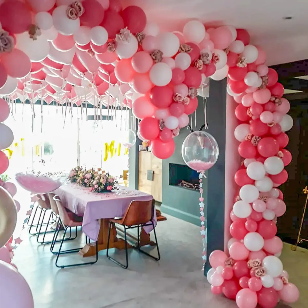 Voircoloria Hot Pink Balloons Garland Arch Kit 130pcs | Assorted Sizes 5-18 Inch - view 4