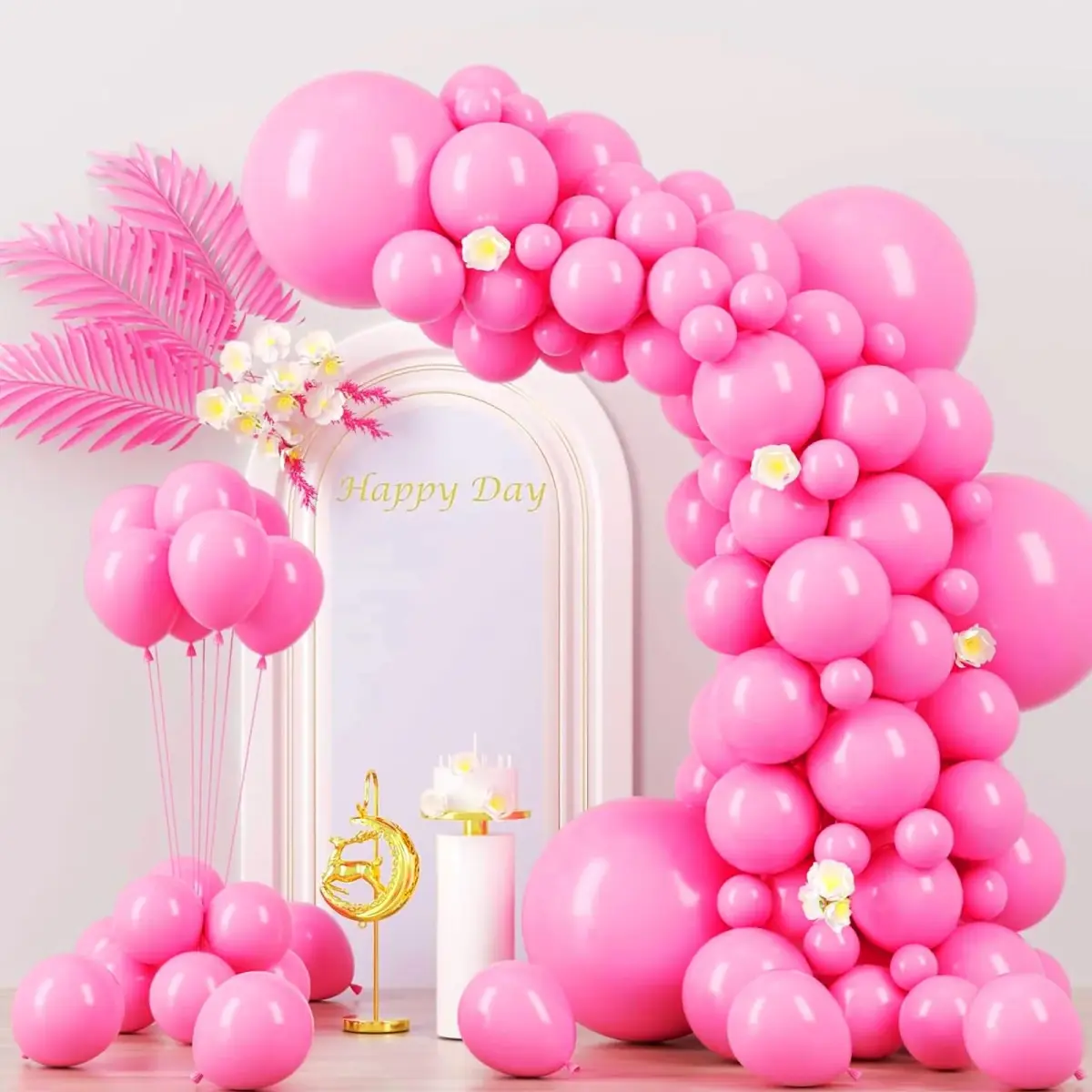 Voircoloria 130pcs Pink Balloons Garland Arch Kit Assorted Sizes (5, 10, 12, 18 Inch) | Birthday Party Decorations - main product image