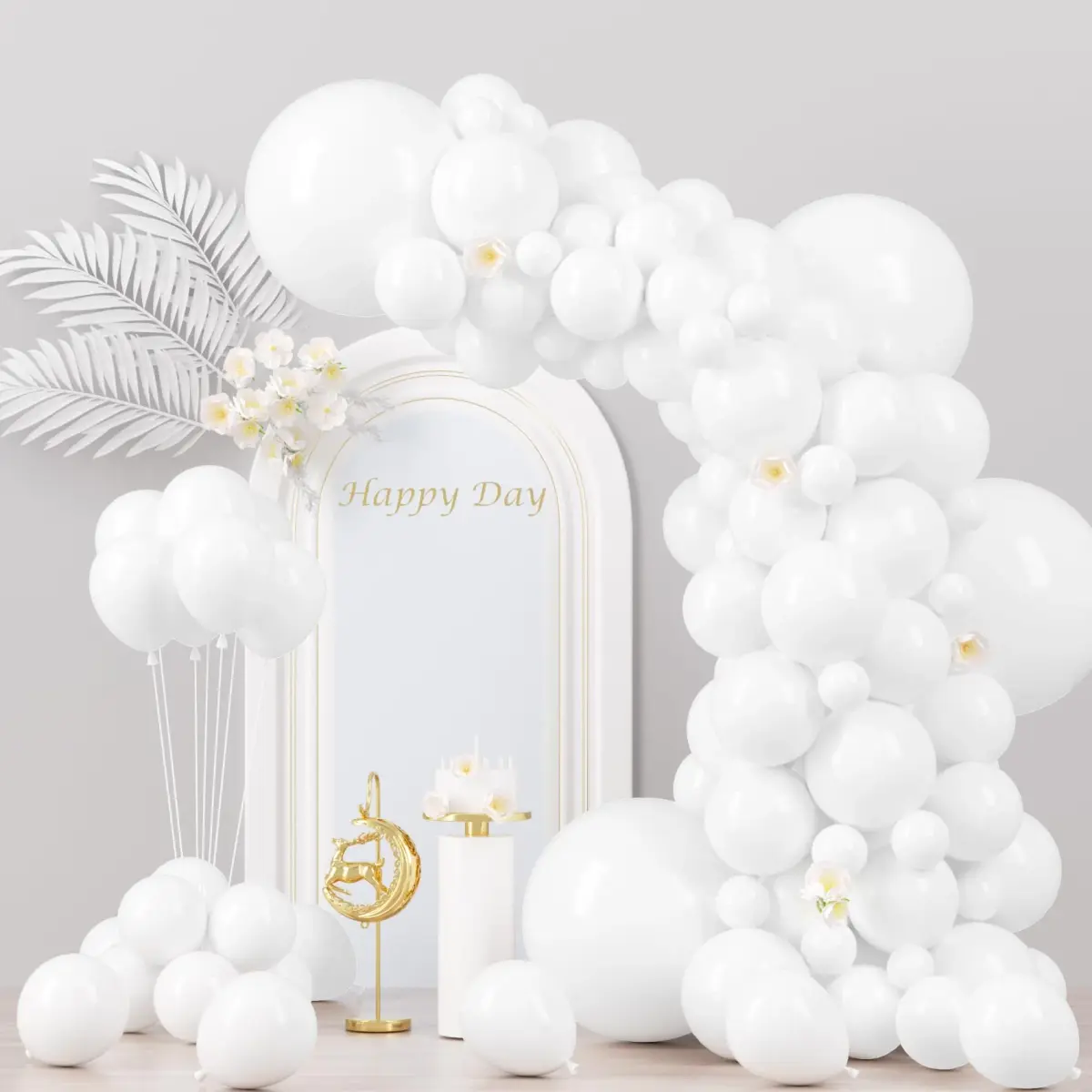 Voircoloria 130pcs White Party Balloons Garland Arch Kit, 18 12 10 5 Inch | Assorted Colors Balloon - main product image