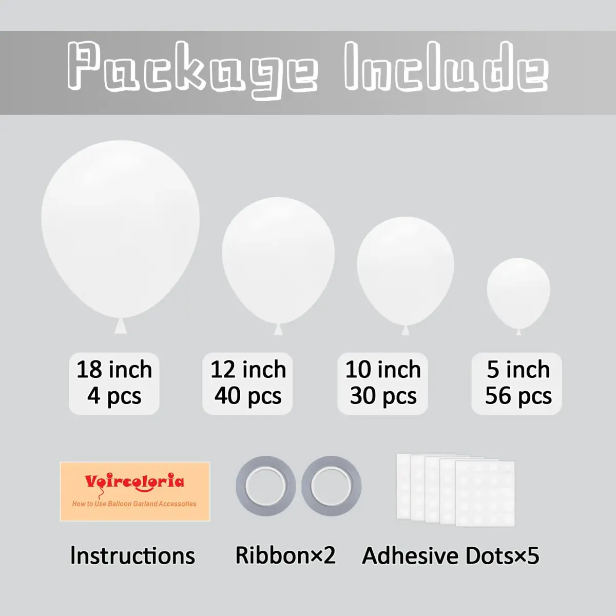 Voircoloria 130pcs White Party Balloons Garland Arch Kit, 18 12 10 5 Inch | Assorted Colors Balloon - view 2