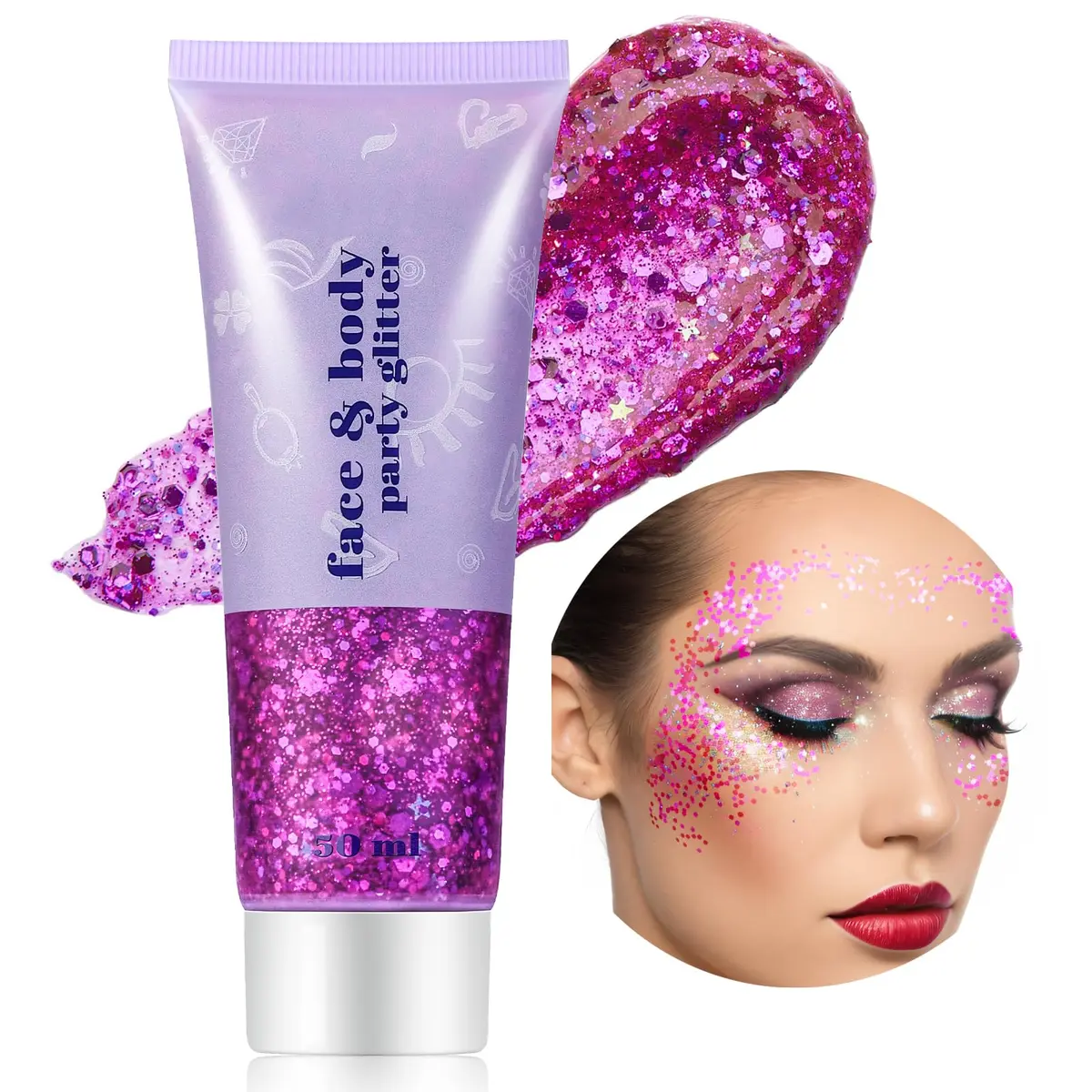 Go Ho Face & Body Glitter Gel 1.83 oz (52 g) | Holographic Purple Sparkle for Festival & Makeup - main product image