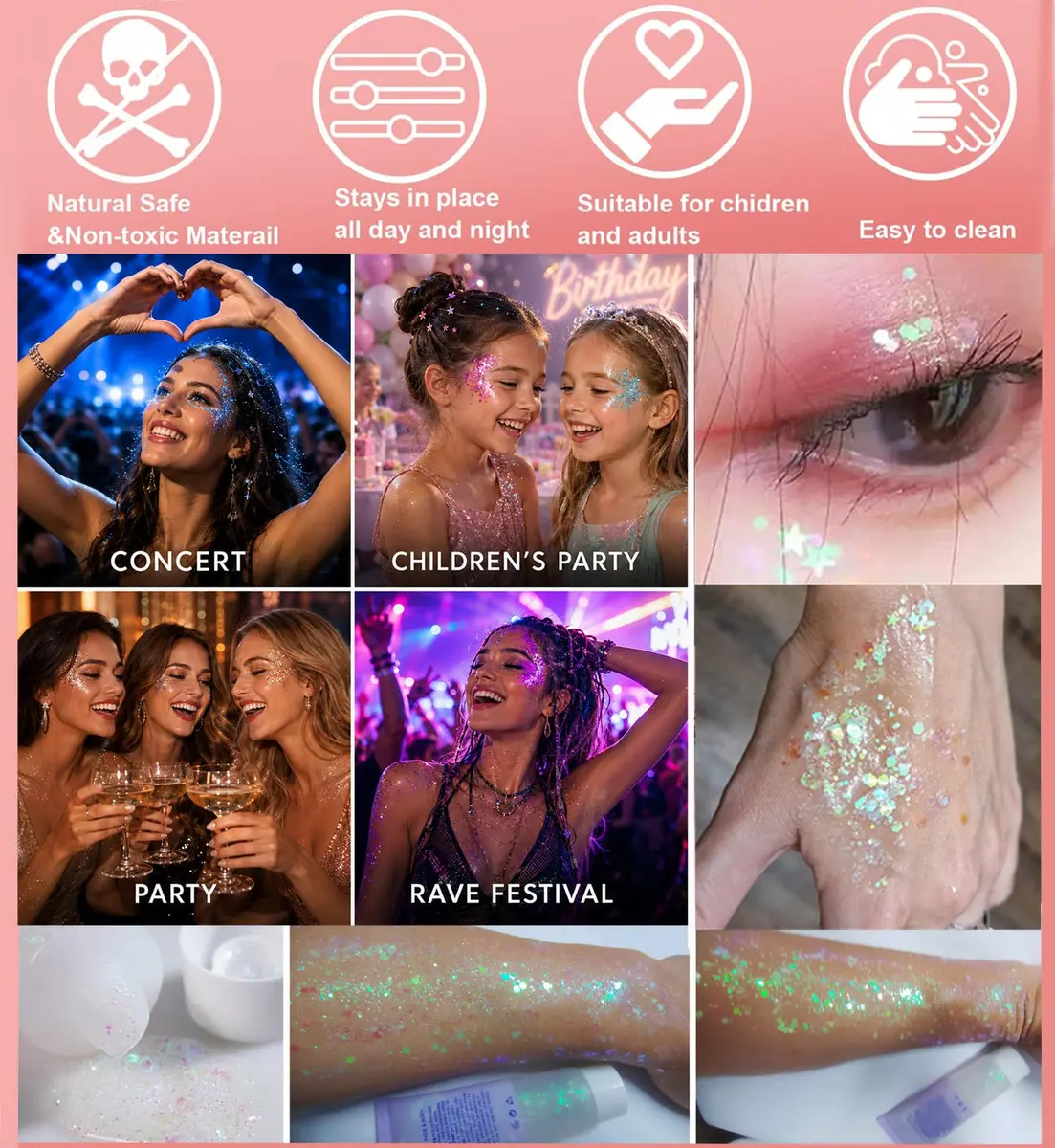 Go Ho Face & Body Glitter Gel 1.83 oz (52 g) | Holographic Purple Sparkle for Festival & Makeup - view 5
