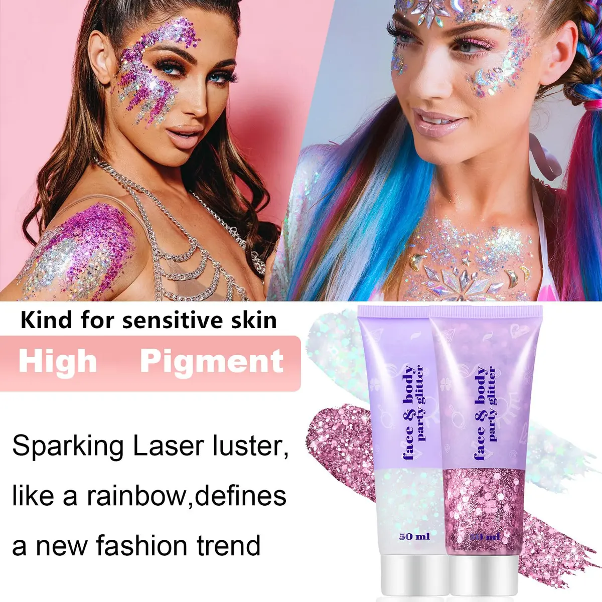 Go Ho Face & Body Glitter Gel 1.83 oz (52 g) | Holographic Purple Sparkle for Festival & Makeup - view 4
