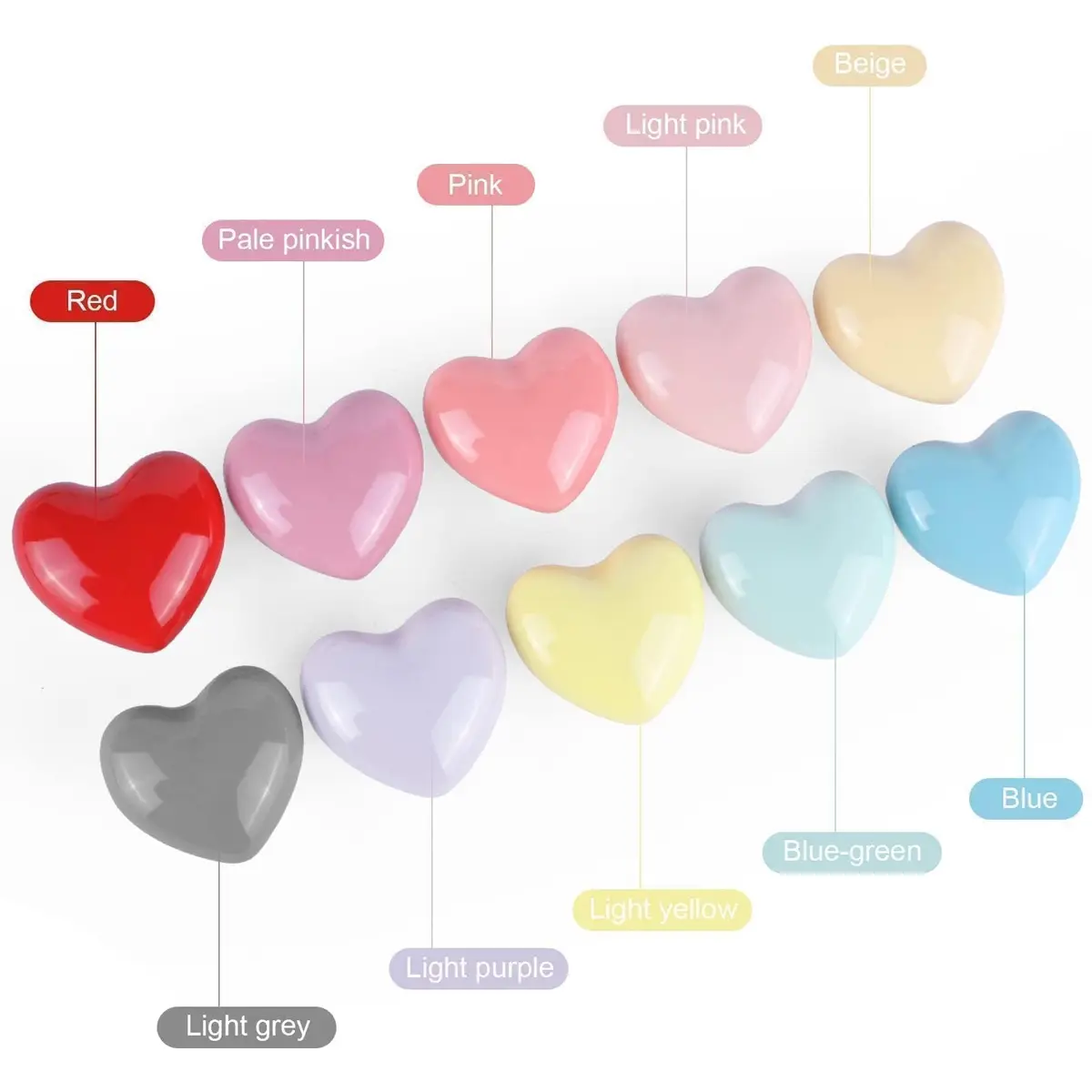OctinPris Heart Dresser Knobs 4.5cm (1.77in) | Colorful Ceramic Drawer Pulls for Kids' Furniture (10-Pack) - view 3