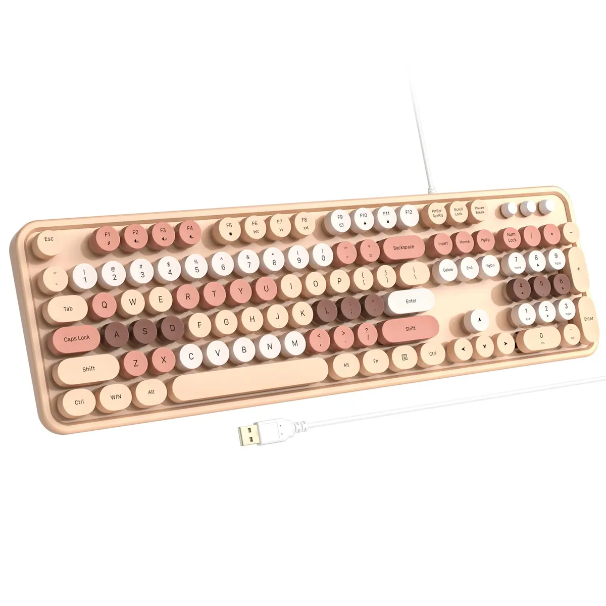Atelus Retro Typewriter Wired Keyboard, Full-Size 104-Key with Number Pad, Milk Tea Colorful | Plug and Play USB Keyboard for Windows PC Laptop - main product image
