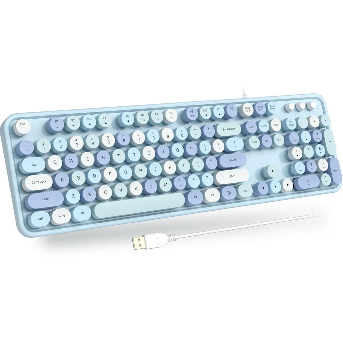 Atelus Retro Typewriter Keyboard Blue Colorful Full Size 104-Key USB Wired Tactile Mechanical Switch | Office & Home Use - main product image
