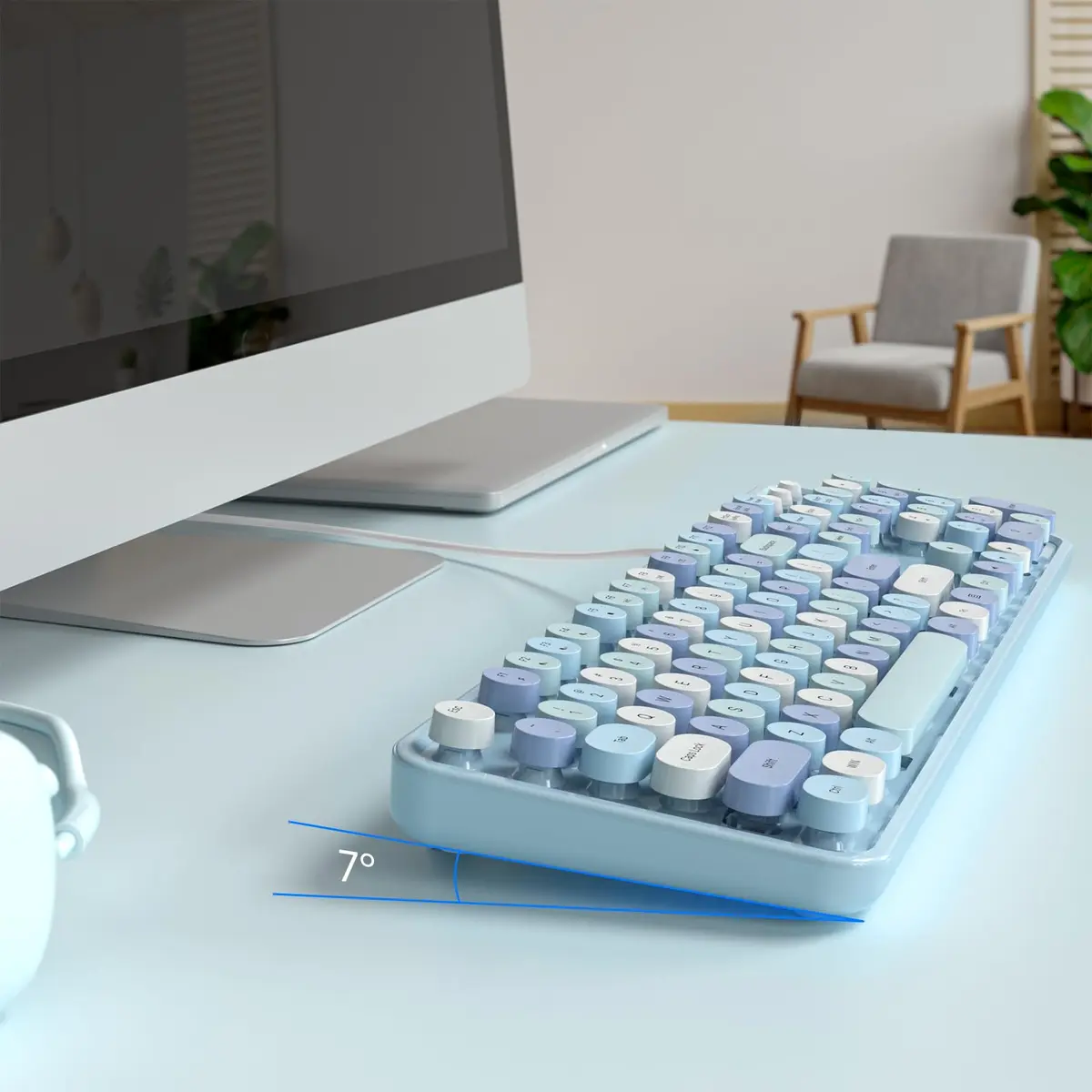 Atelus Retro Typewriter Keyboard Blue Colorful Full Size 104-Key USB Wired Tactile Mechanical Switch | Office & Home Use - view 5